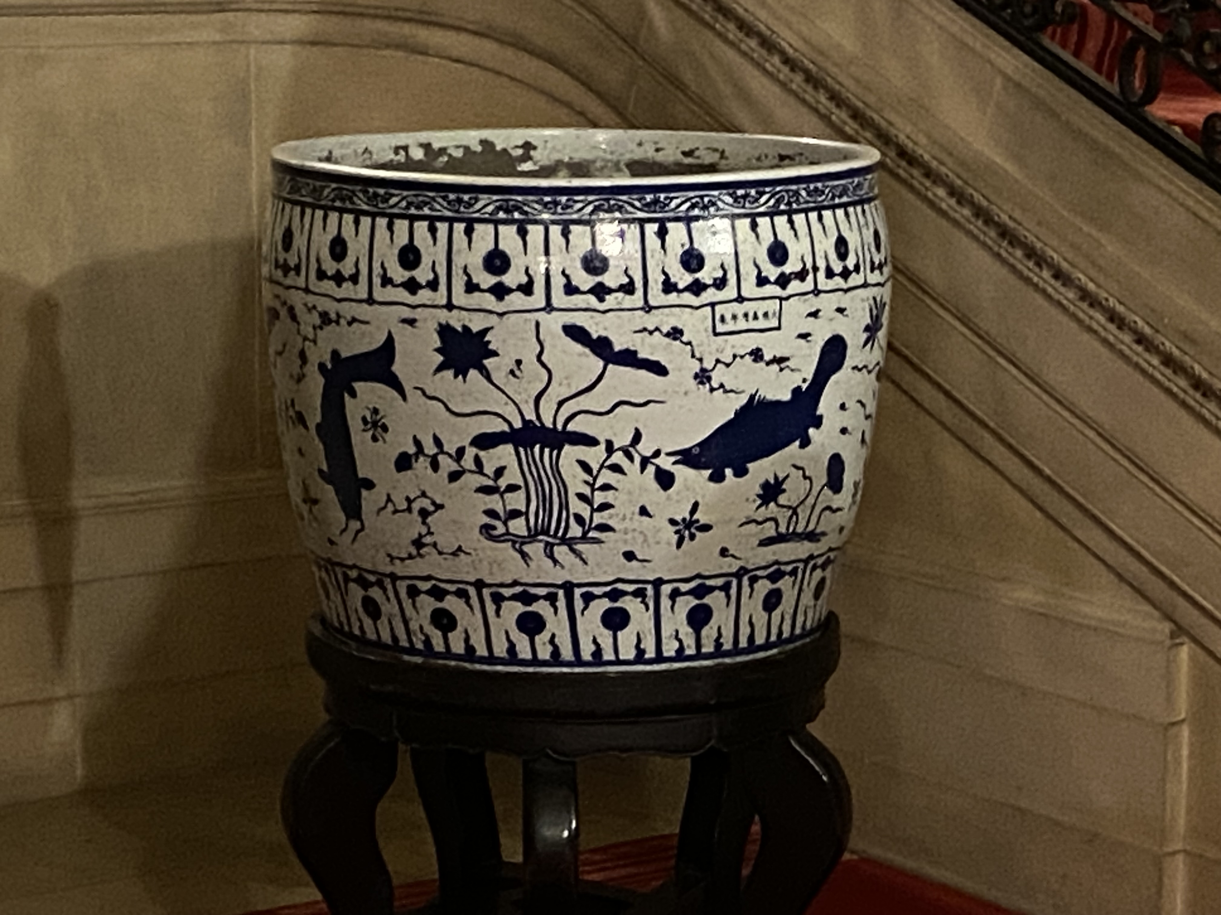 Chinese Ming Style Blue and White Fish Jar thumbnail 3