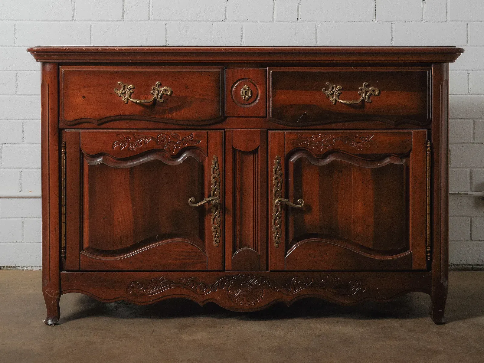 French Provincial Louis XV Style Walnut Sideboard
