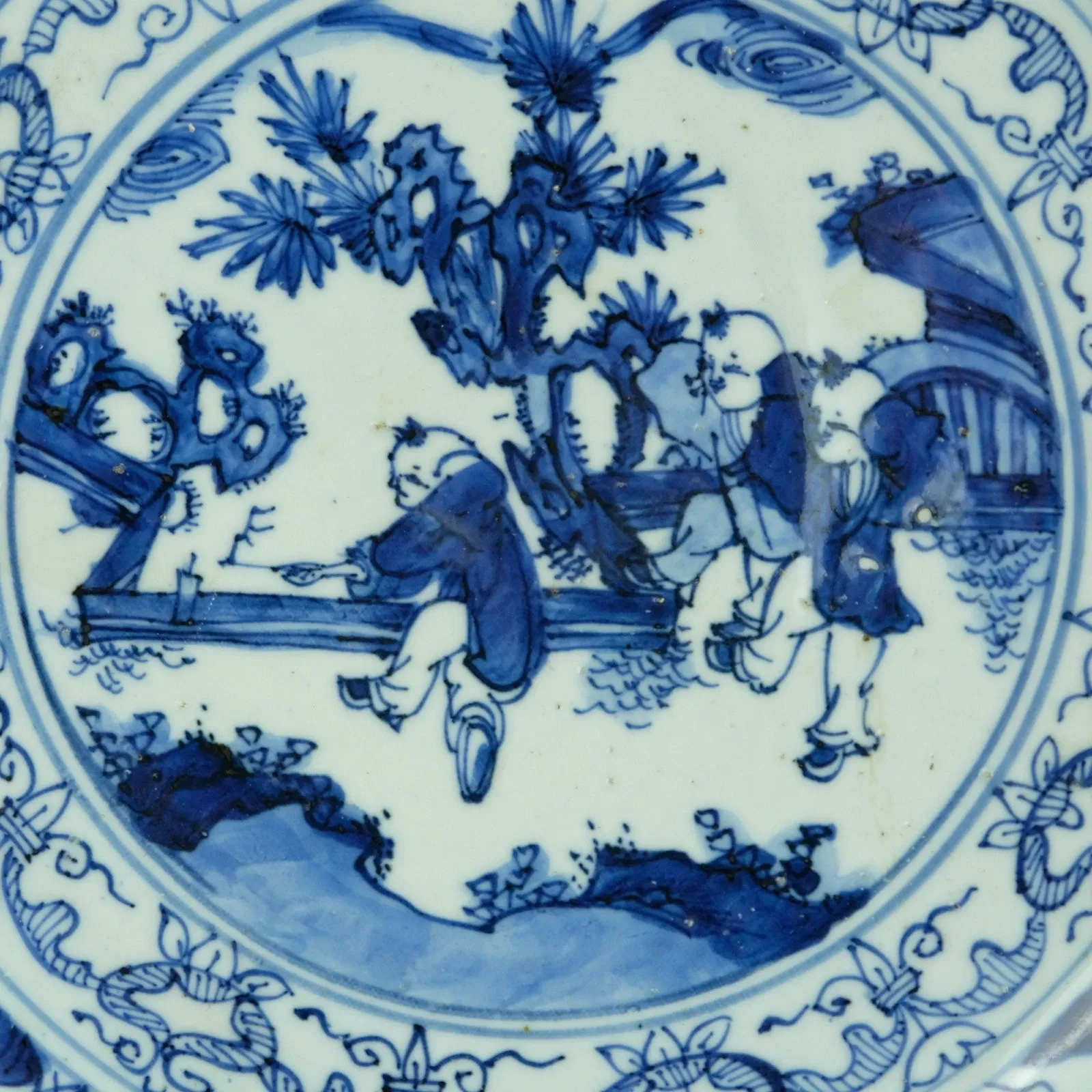Chinese Transitional Style Blue-and-White Porcelain Landscape Figure Charger thumbnail 2