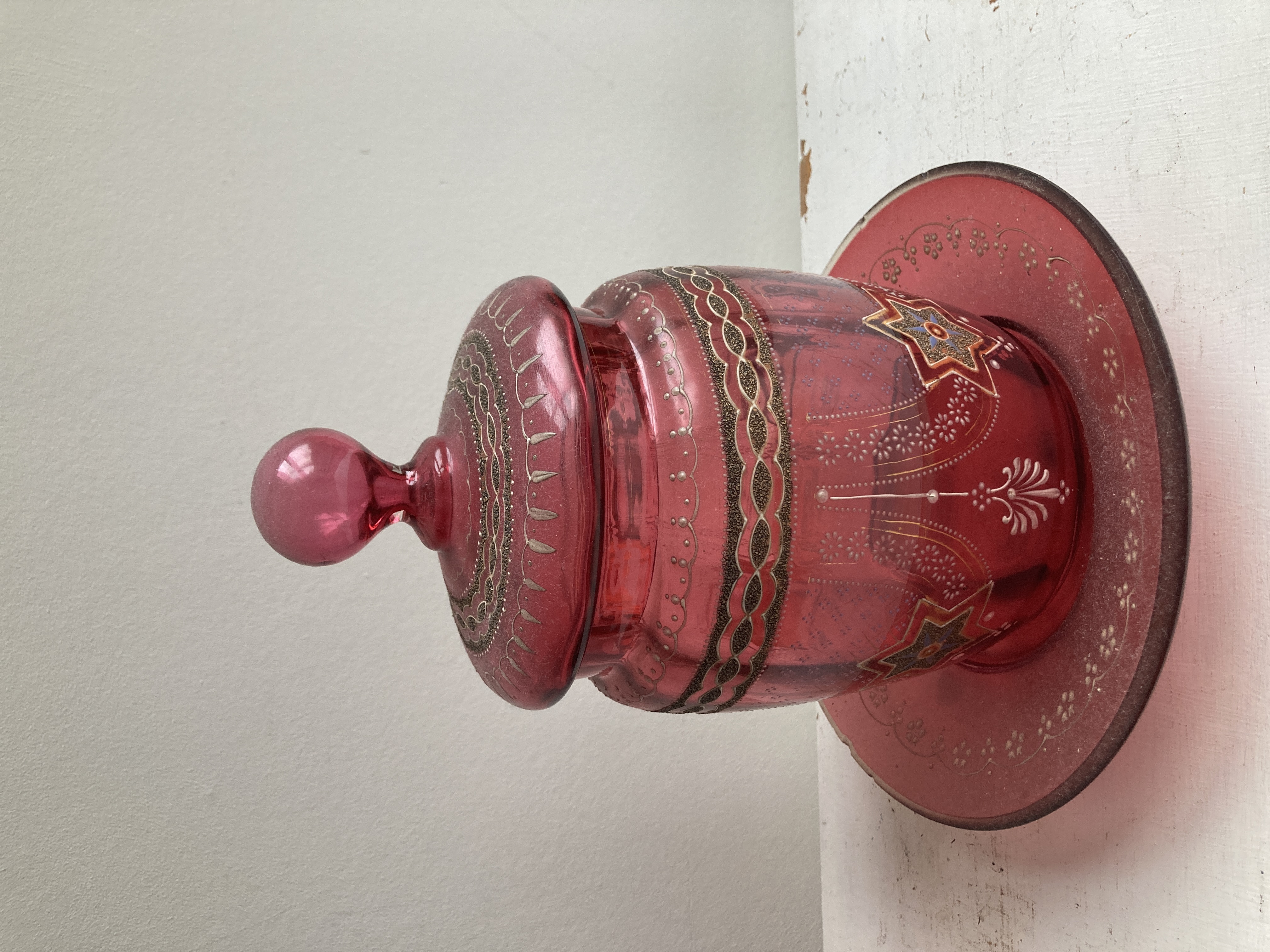 Bohemian Style Enameled Glass Jar with Lid