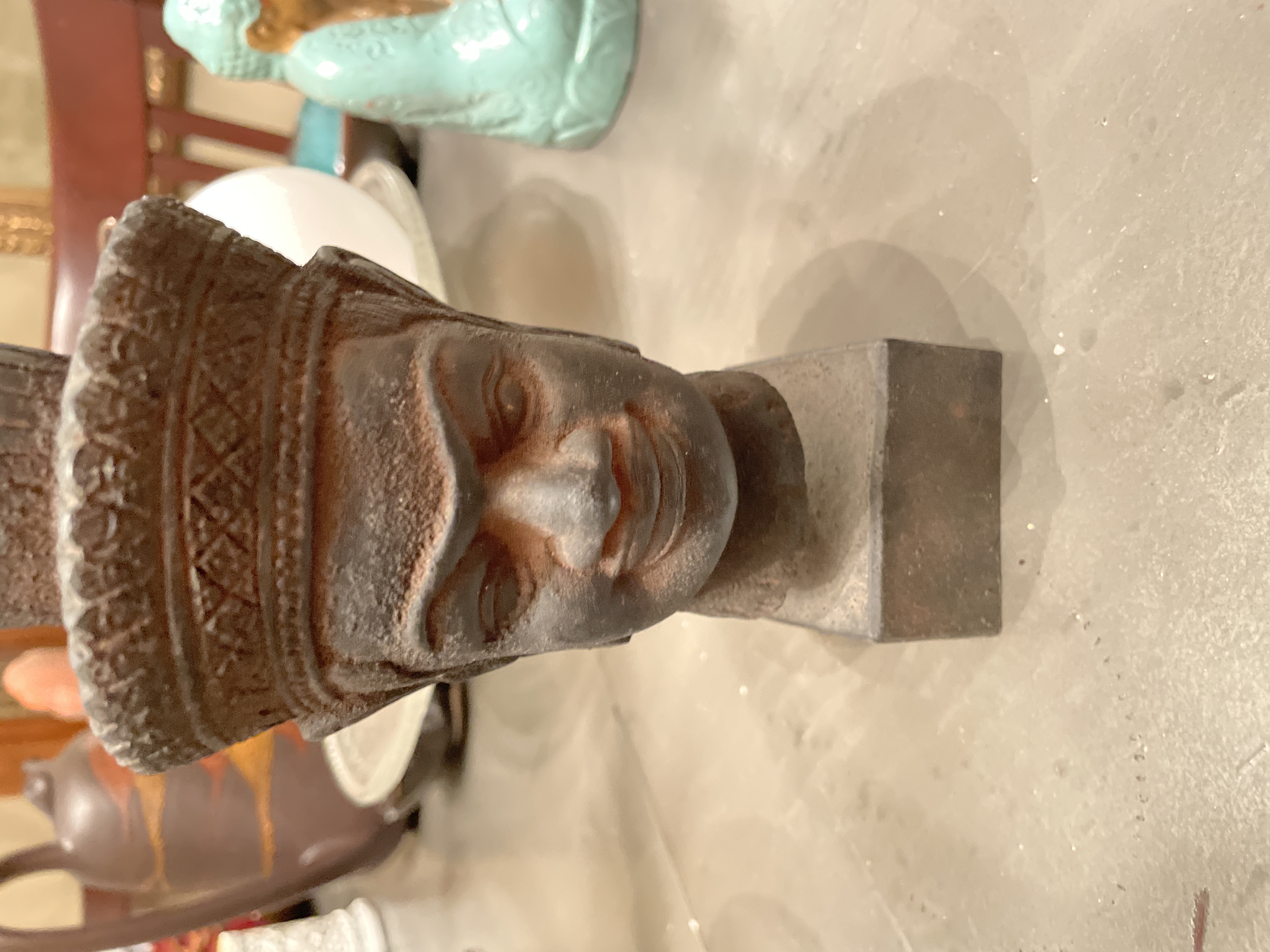 Khmer Style Cast Stone Buddha or Deity Head