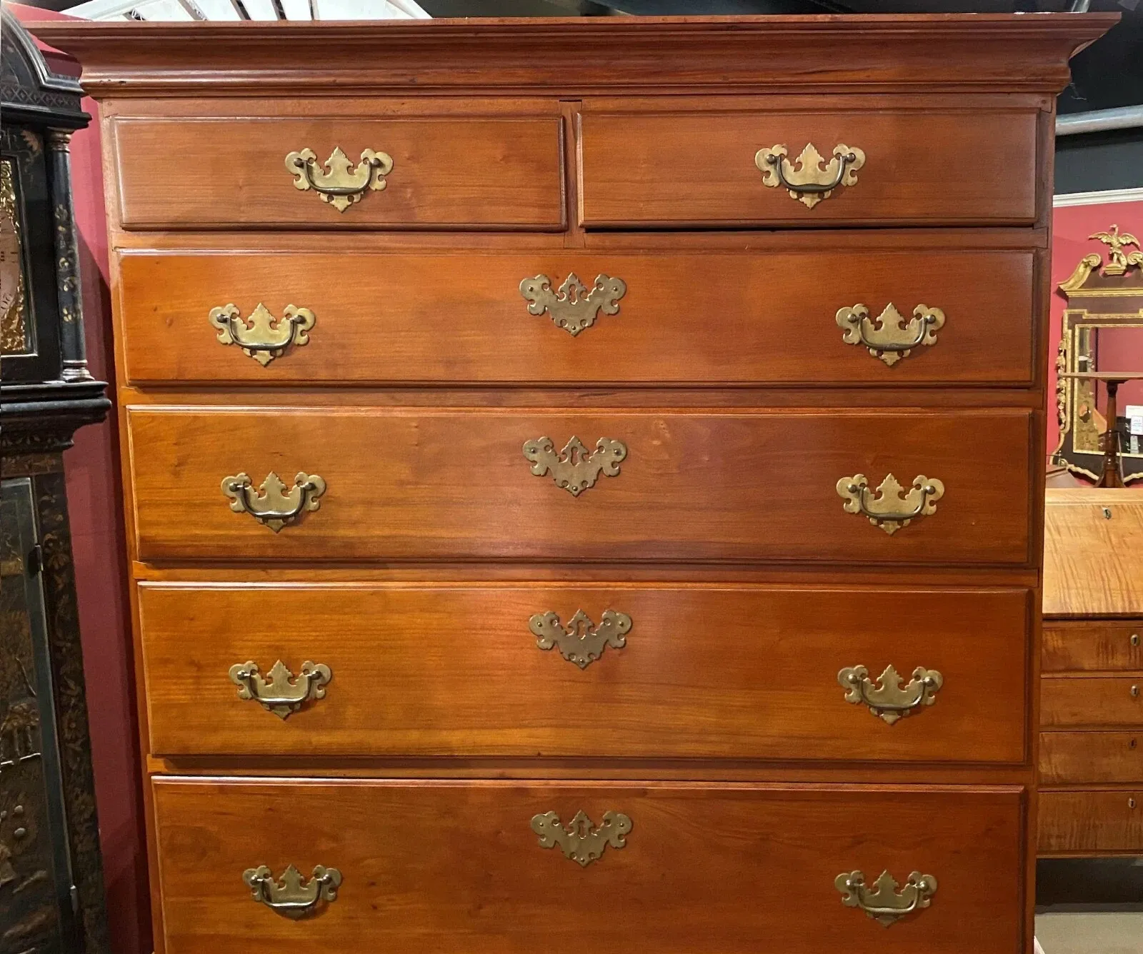 American Queen Anne Style Cherry Highboy Chest-on-Stand thumbnail 2