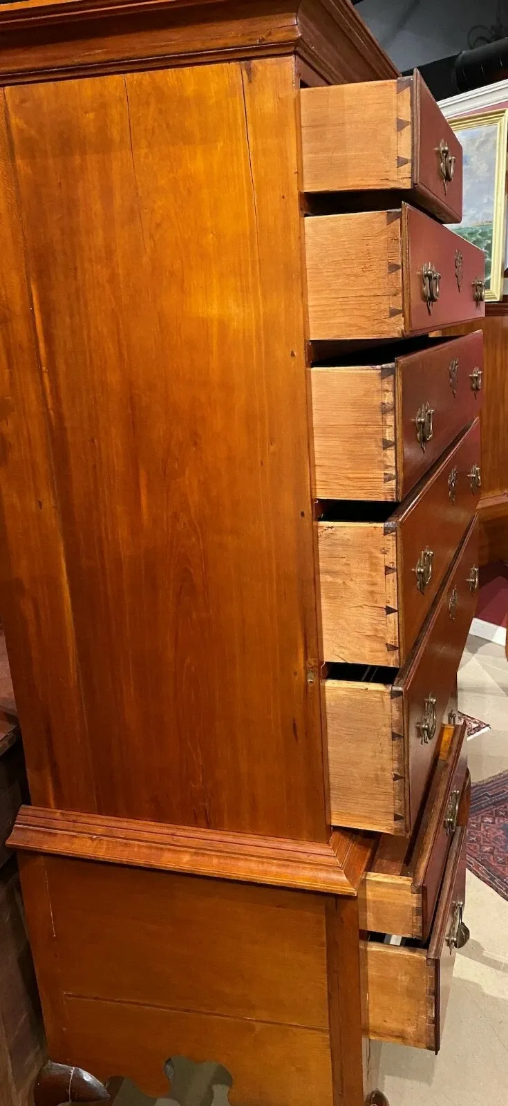 American Queen Anne Style Cherry Highboy Chest-on-Stand thumbnail 5