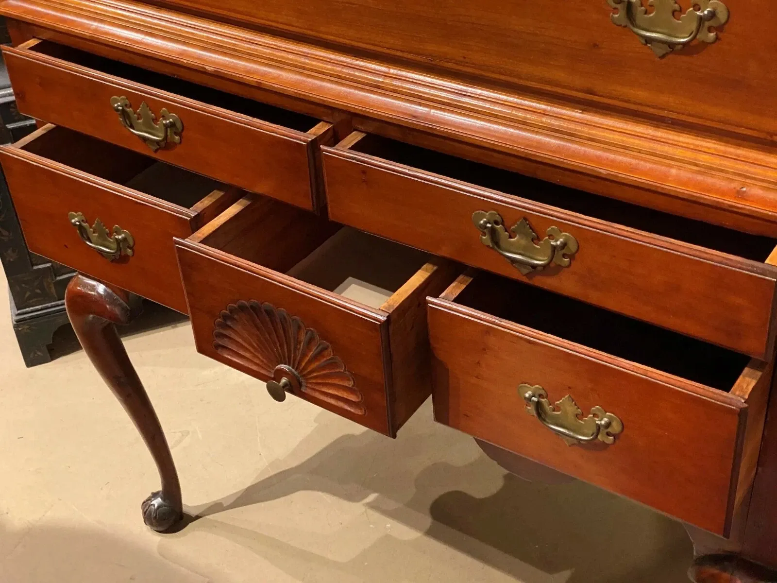 American Queen Anne Style Cherry Highboy Chest-on-Stand thumbnail 7