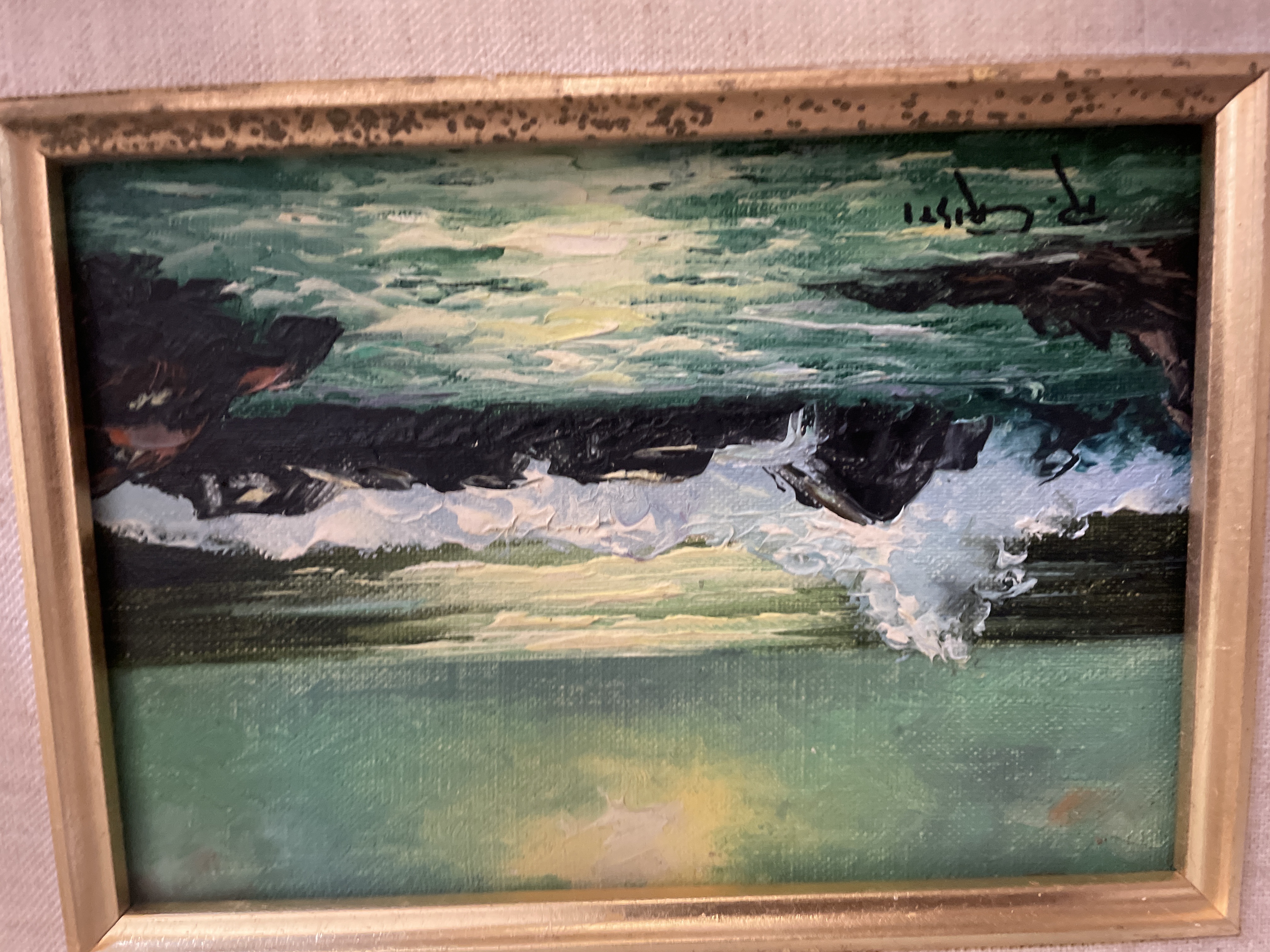 Mid-20th Century Decorative Vertical Seascape Painting by R. Cristi
