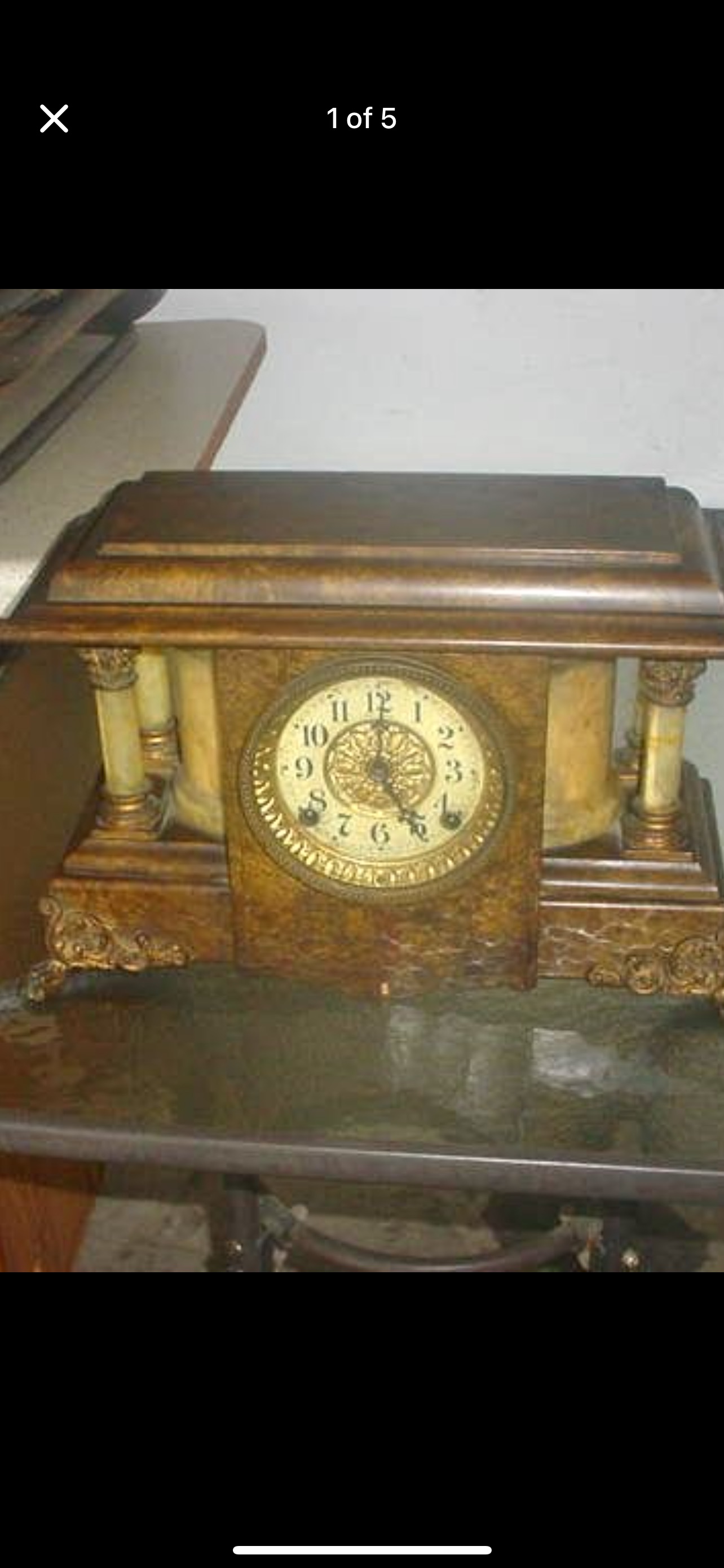 American Victorian Period Marble and Wood Mantel Clock