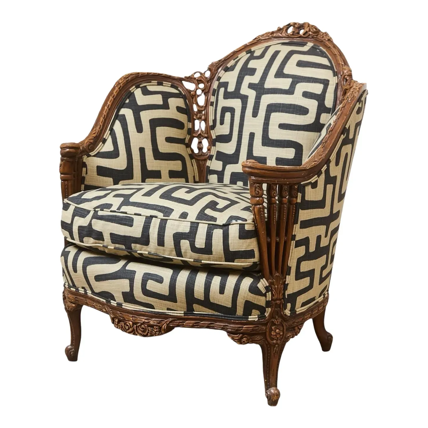 French Louis XV Style Walnut Bergere Armchair