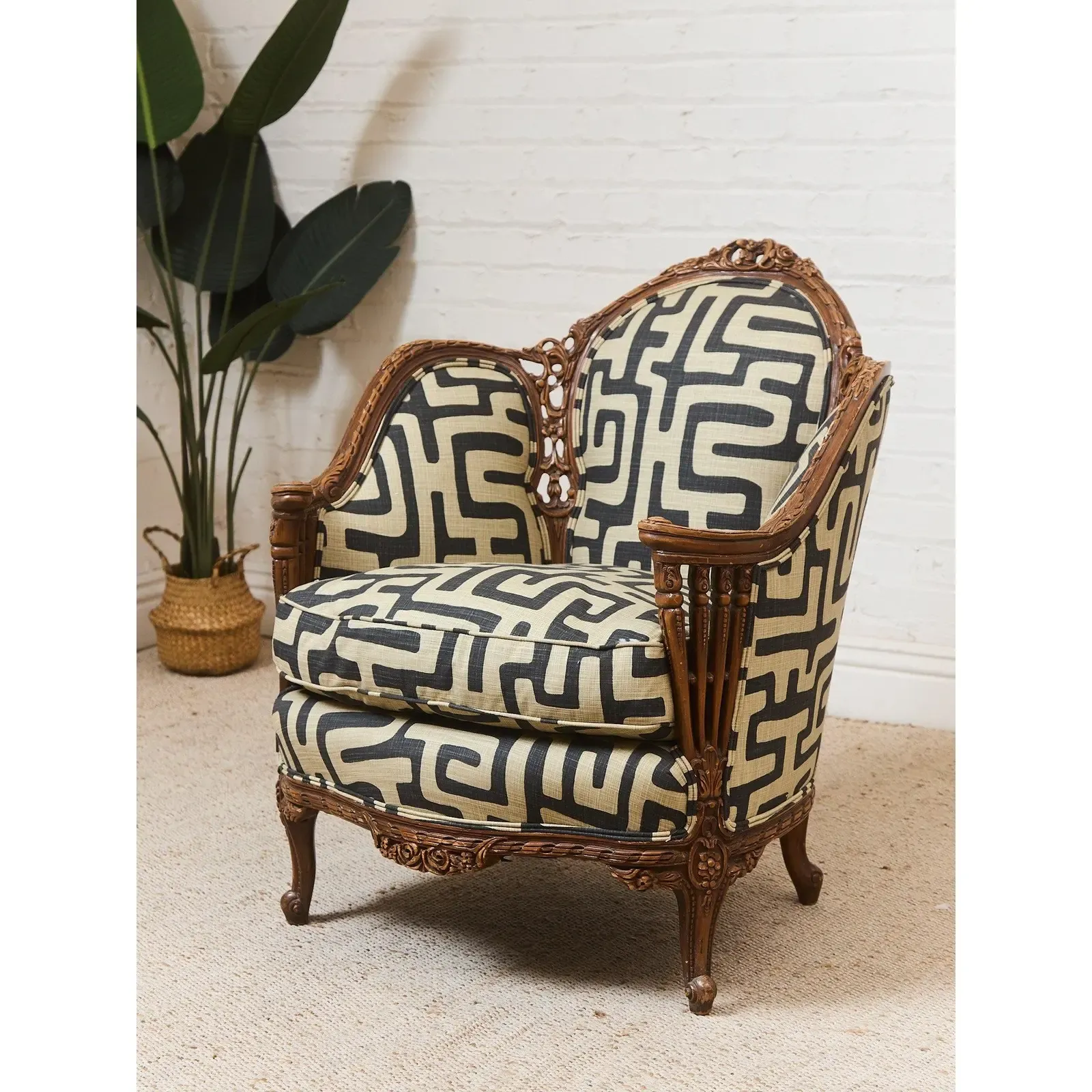 French Louis XV Style Walnut Bergere Armchair thumbnail 5