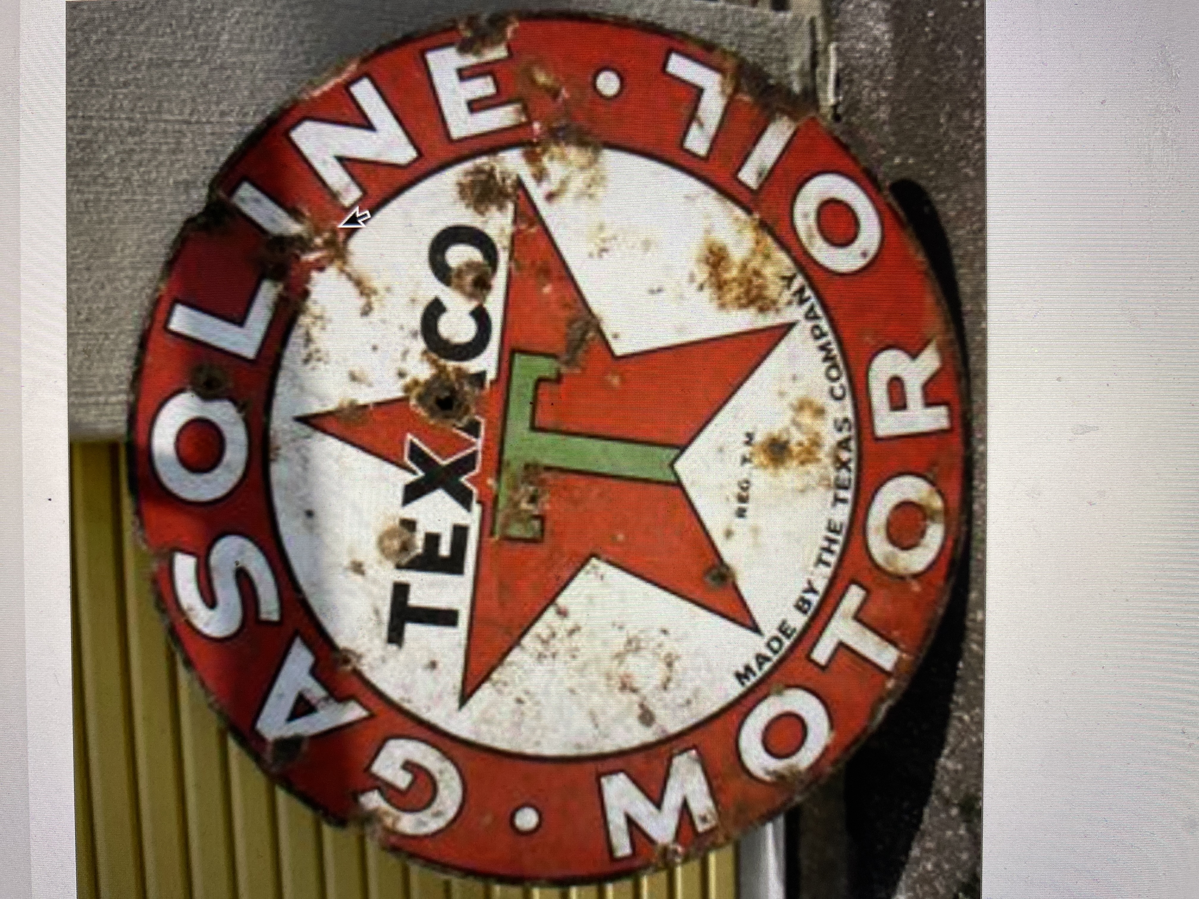 Vintage Texaco Gasoline Porcelain Sign