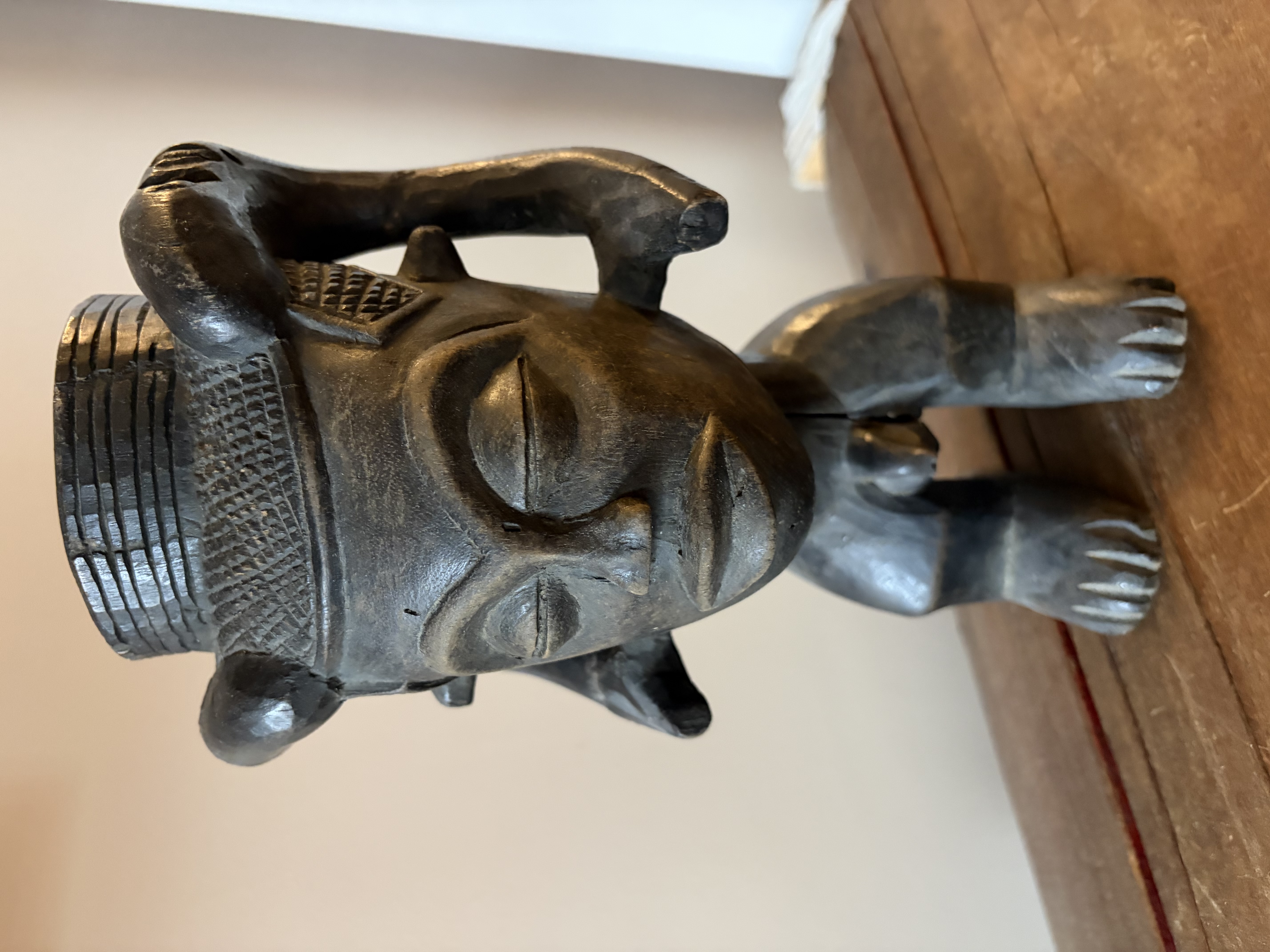 Central African Tribal Carved Wood Figure Vessel