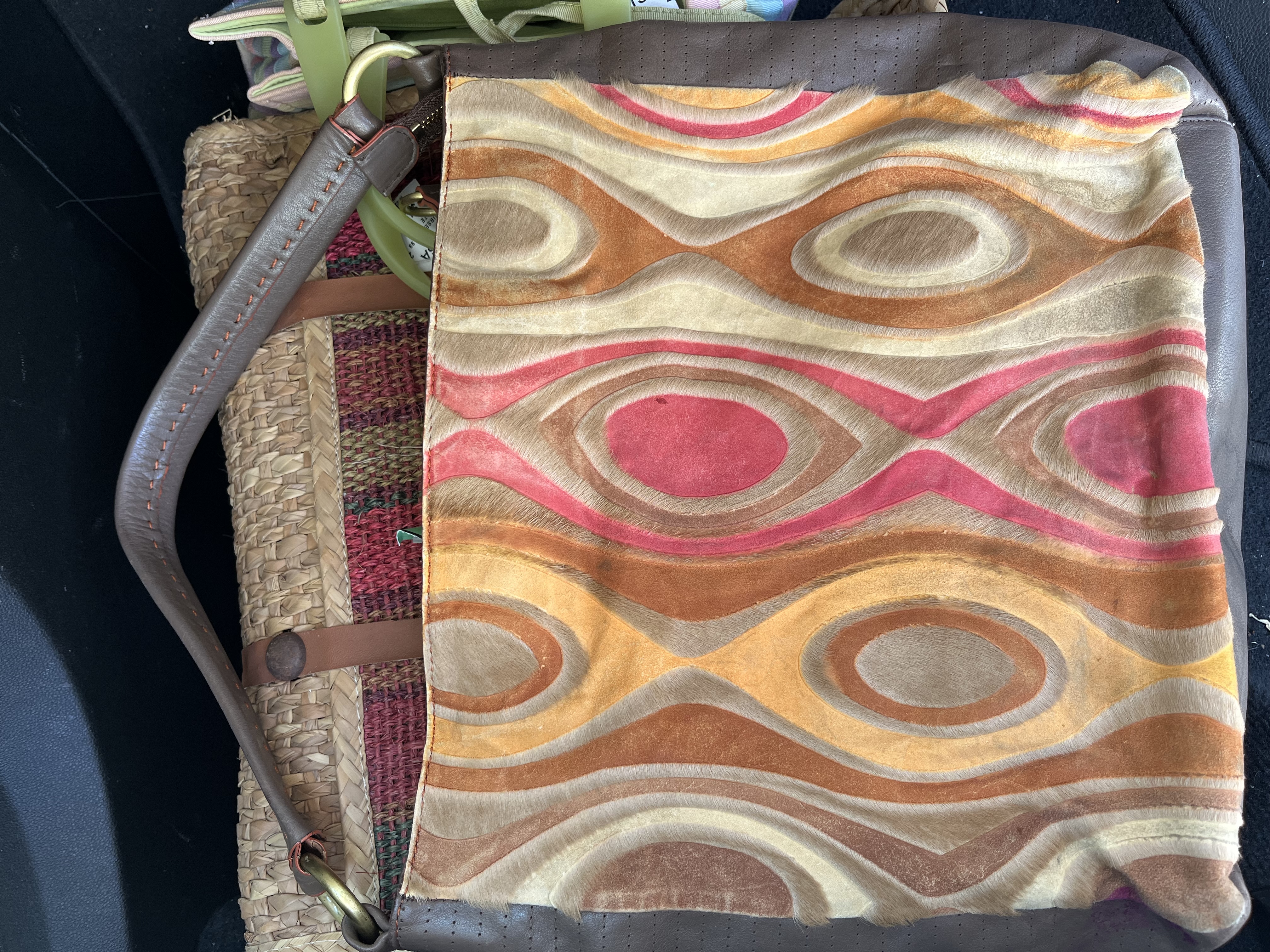 Mid-Century Modern Faux Leather and Velvet Psychedelic Tote Bag