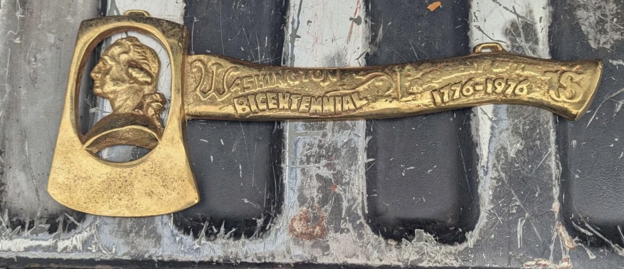 American Bicentennial Brass George Washington Axe-Shaped Plaque