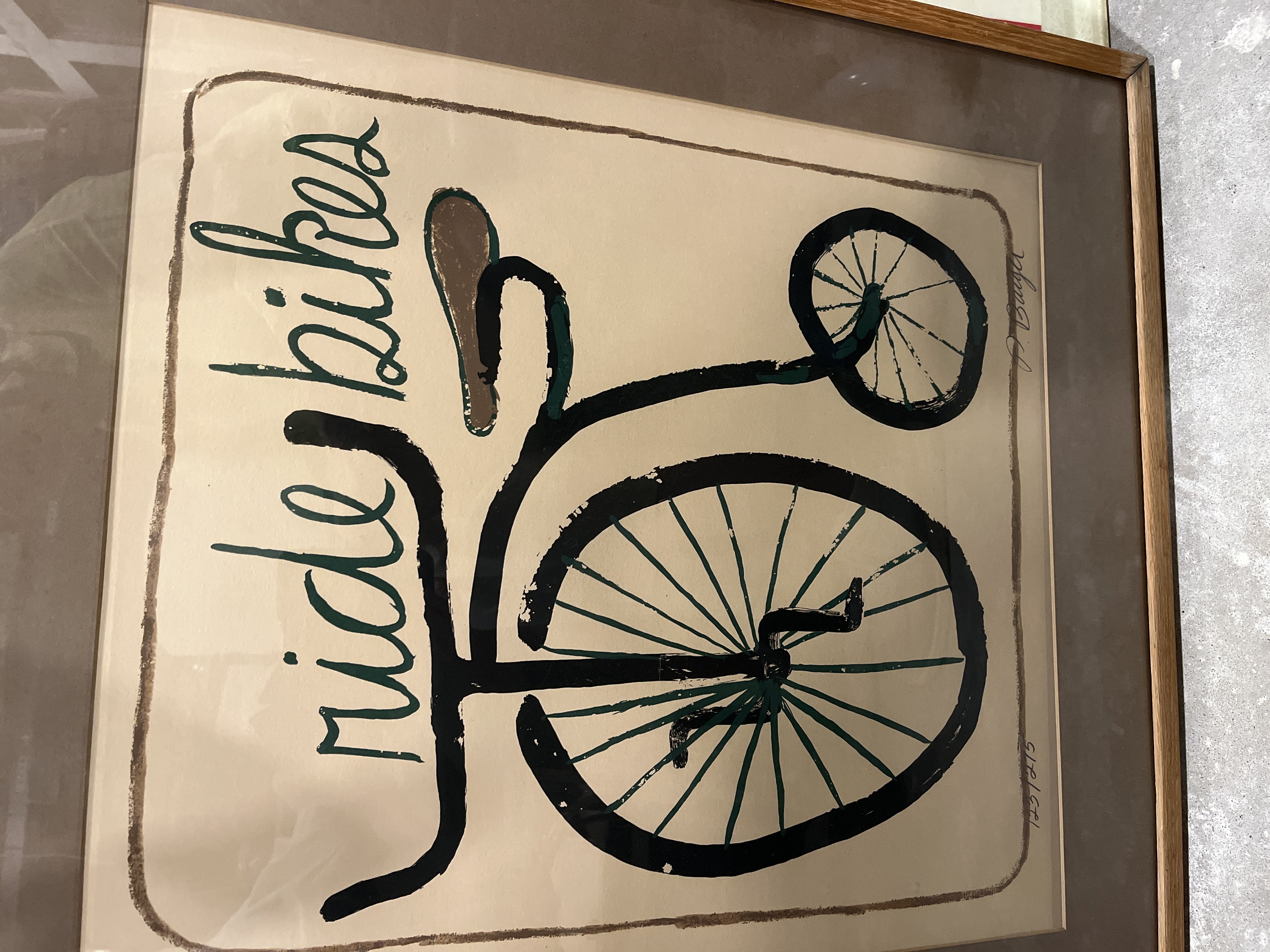 Modernist Silkscreen Print 'Ride Bikes' by P. Baugh