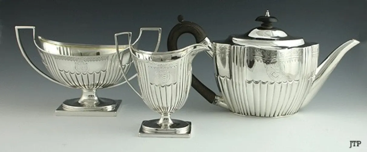 English Sterling Silver Assembled Three-Piece Tea Set thumbnail