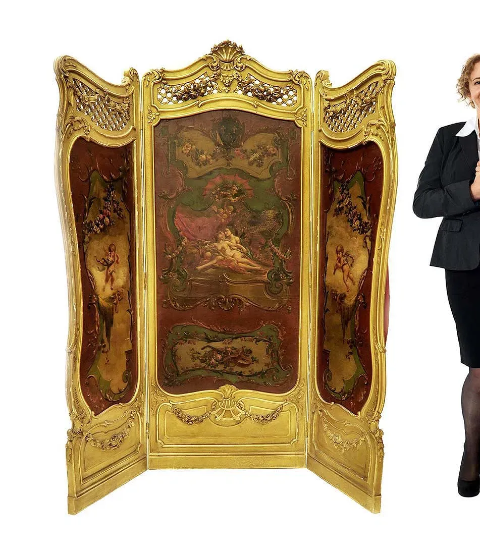 French Rococo Revival Painted and Gilded Three-Panel Screen