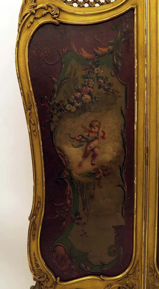 French Rococo Revival Painted and Gilded Three-Panel Screen thumbnail 5