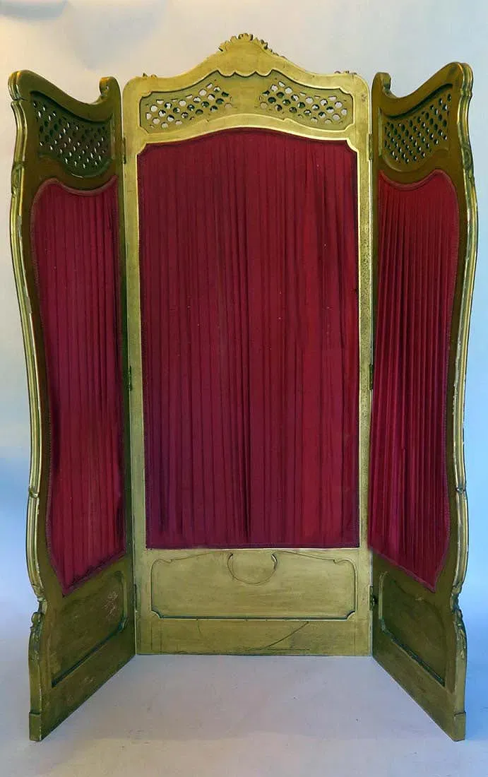 French Rococo Revival Painted and Gilded Three-Panel Screen thumbnail 6