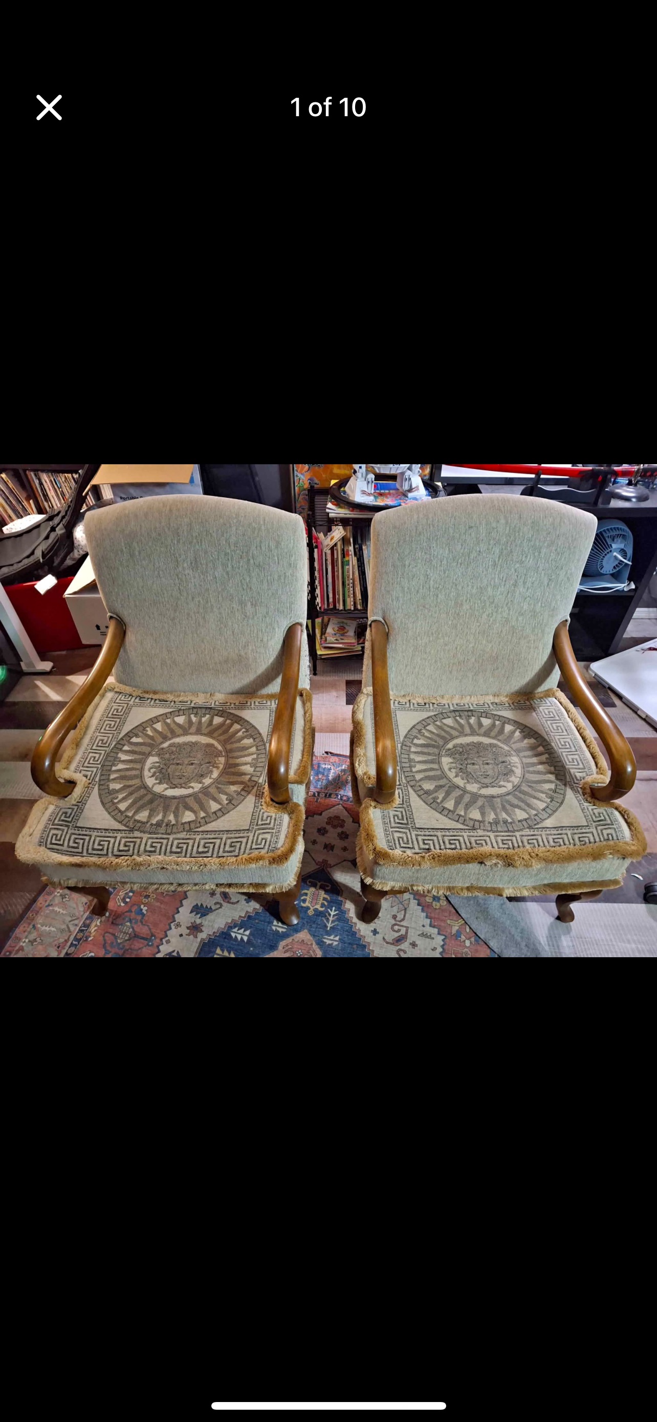 Mid-20th Century Neo-Classical Medusa Motif Upholstered Armchairs