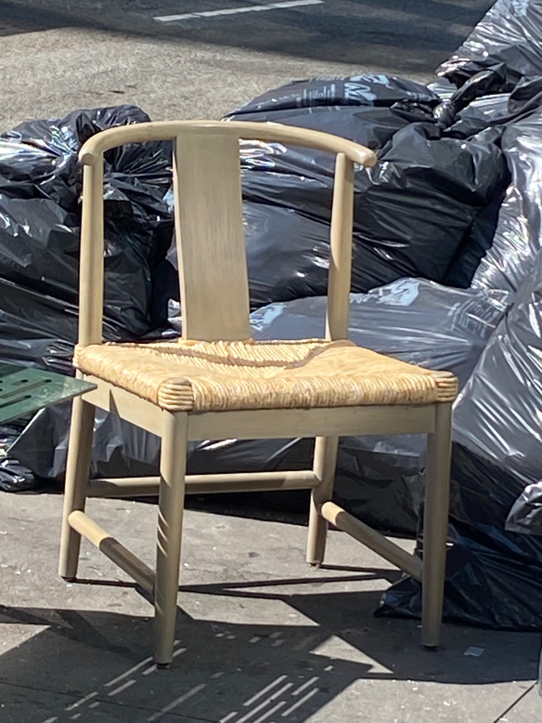 Contemporary Chinese-Inspired Elm and Woven Rush Yoke-Back Chair