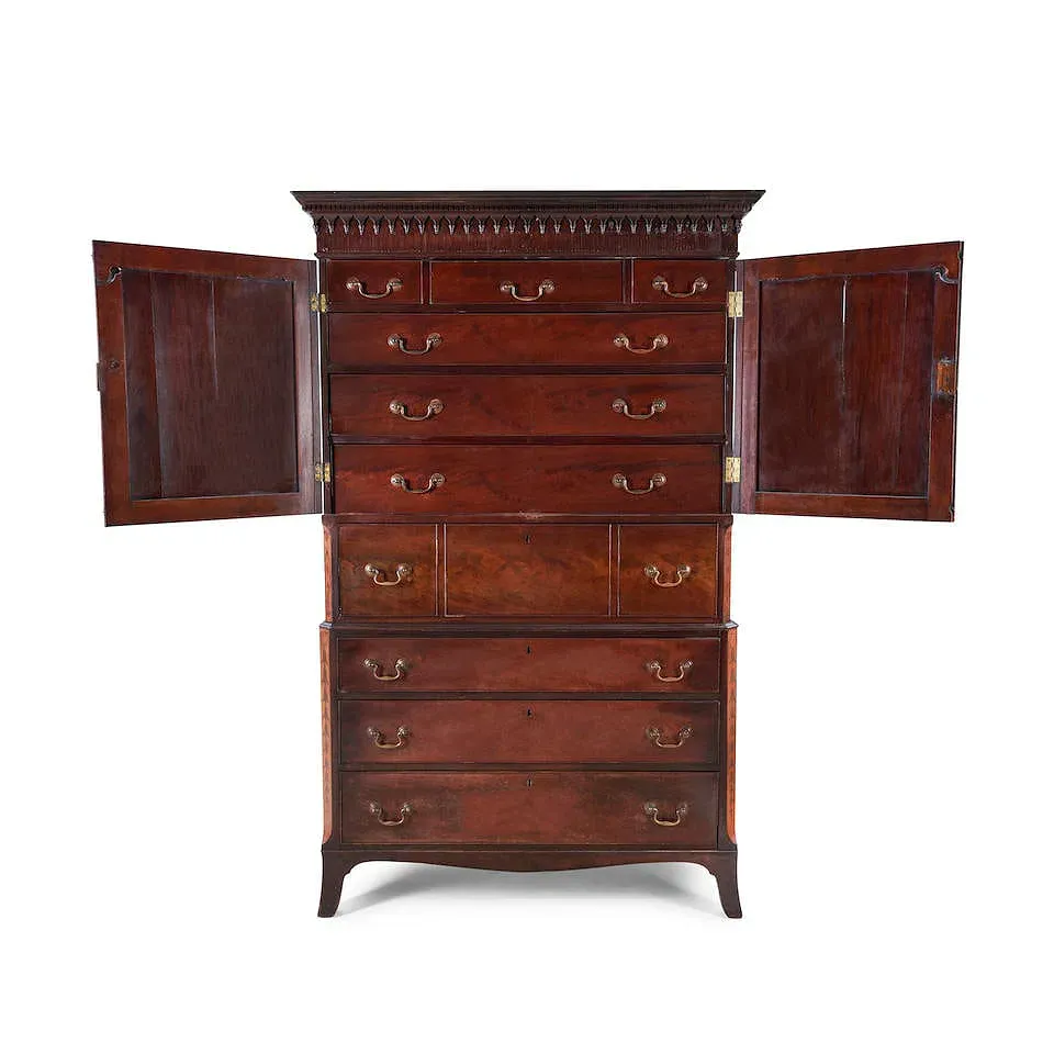 English Georgian Period Satinwood-Inlaid Mahogany Secretary Bookcase thumbnail 3