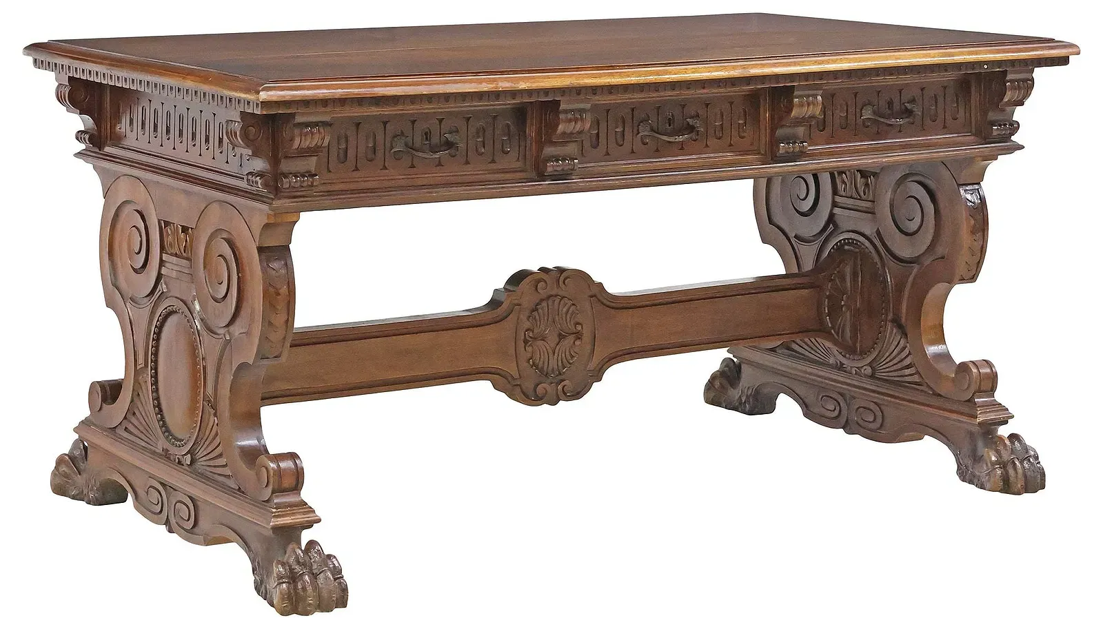 Italian Renaissance Revival Walnut Library Table