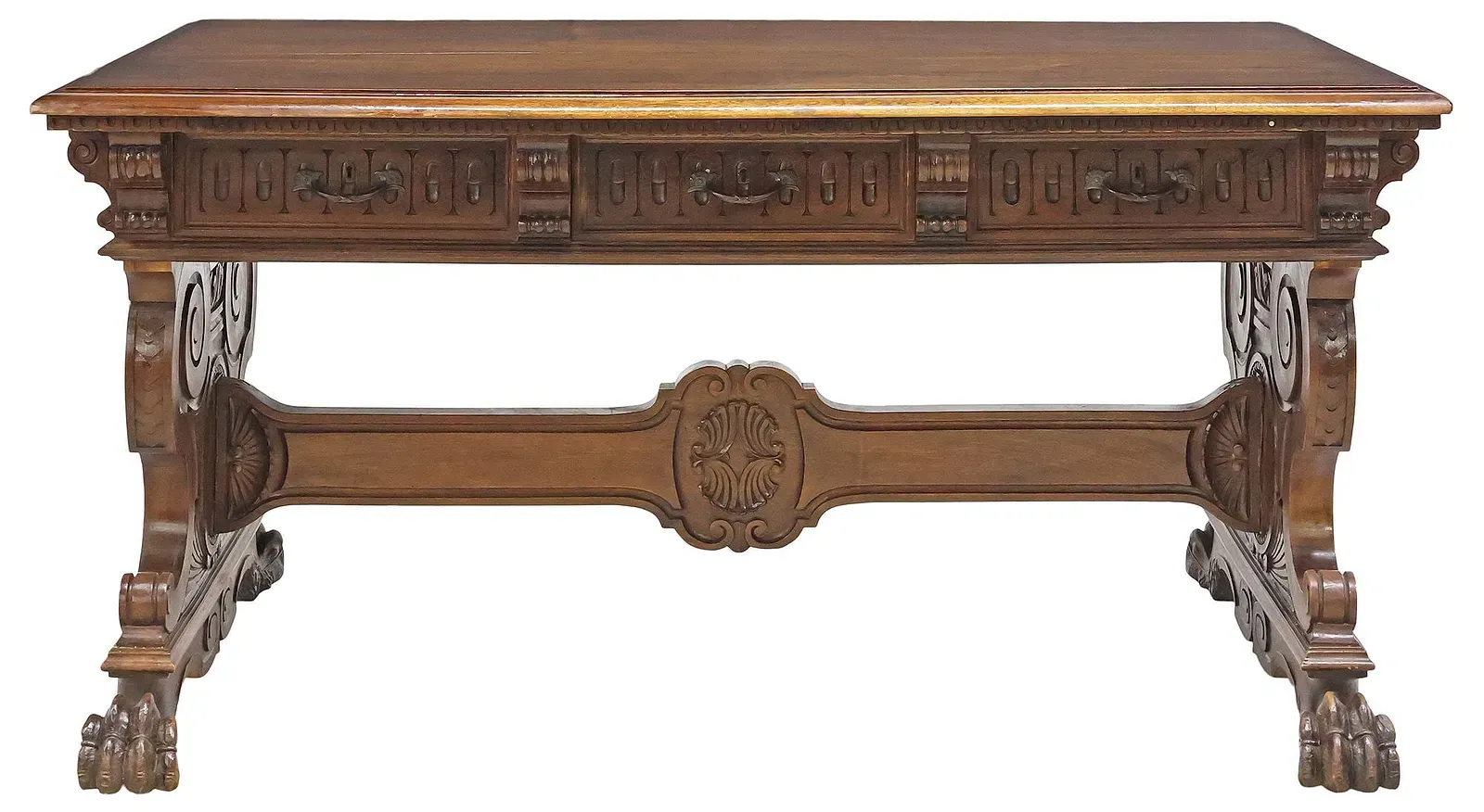 Italian Renaissance Revival Walnut Library Table thumbnail 2