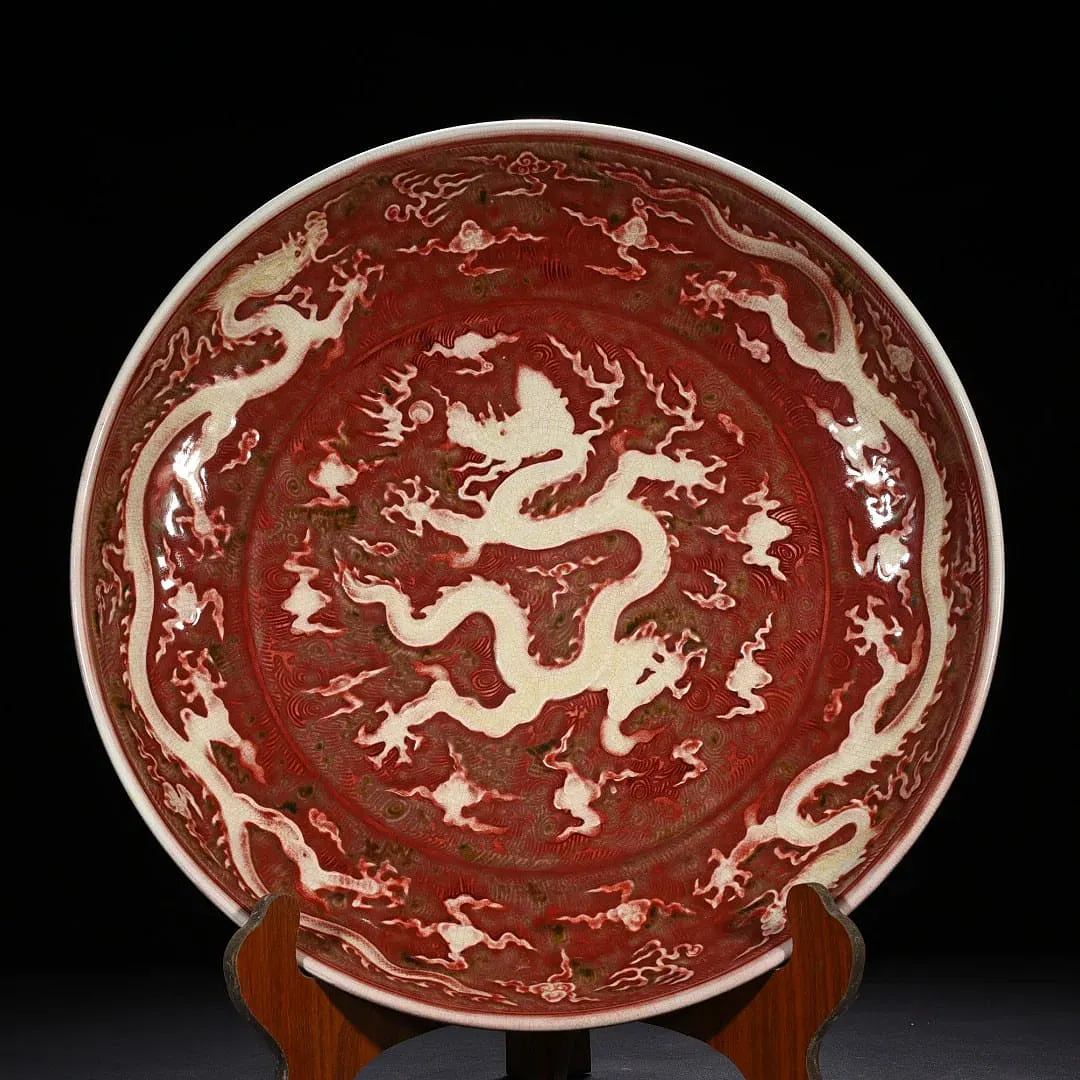 Chinese Yongle Style Red Glazed Dragon Charger