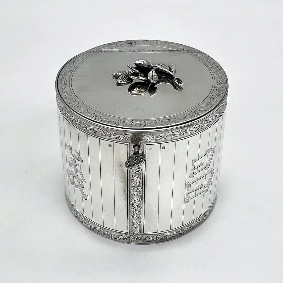 Art Deco Period German Silver Tea Caddy with Auspicious Characters thumbnail 2