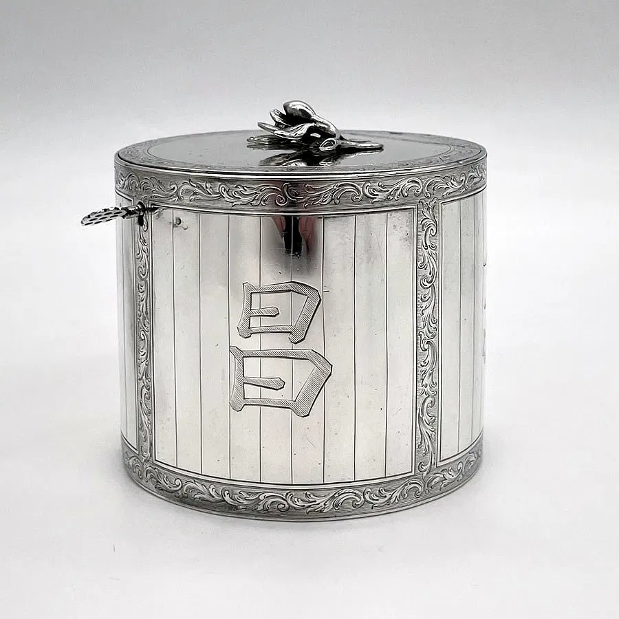 Art Deco Period German Silver Tea Caddy with Auspicious Characters thumbnail 3