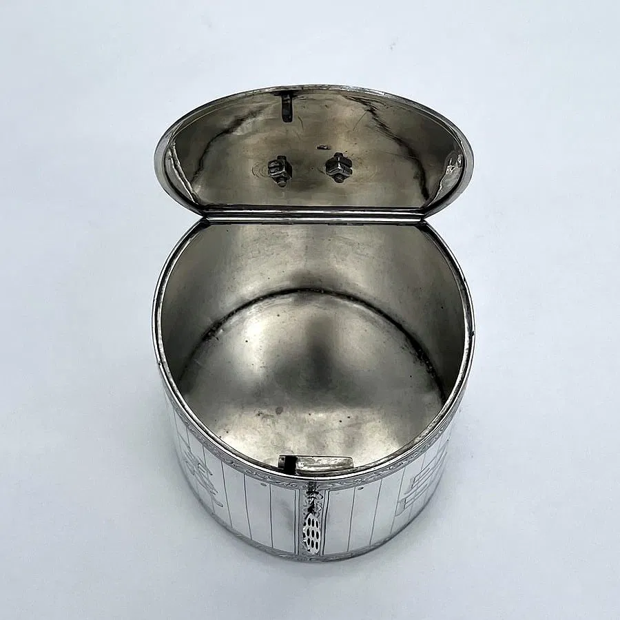 Art Deco Period German Silver Tea Caddy with Auspicious Characters thumbnail 5