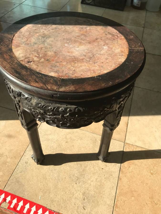 Qing Style Chinese Hardwood and Marble Stand