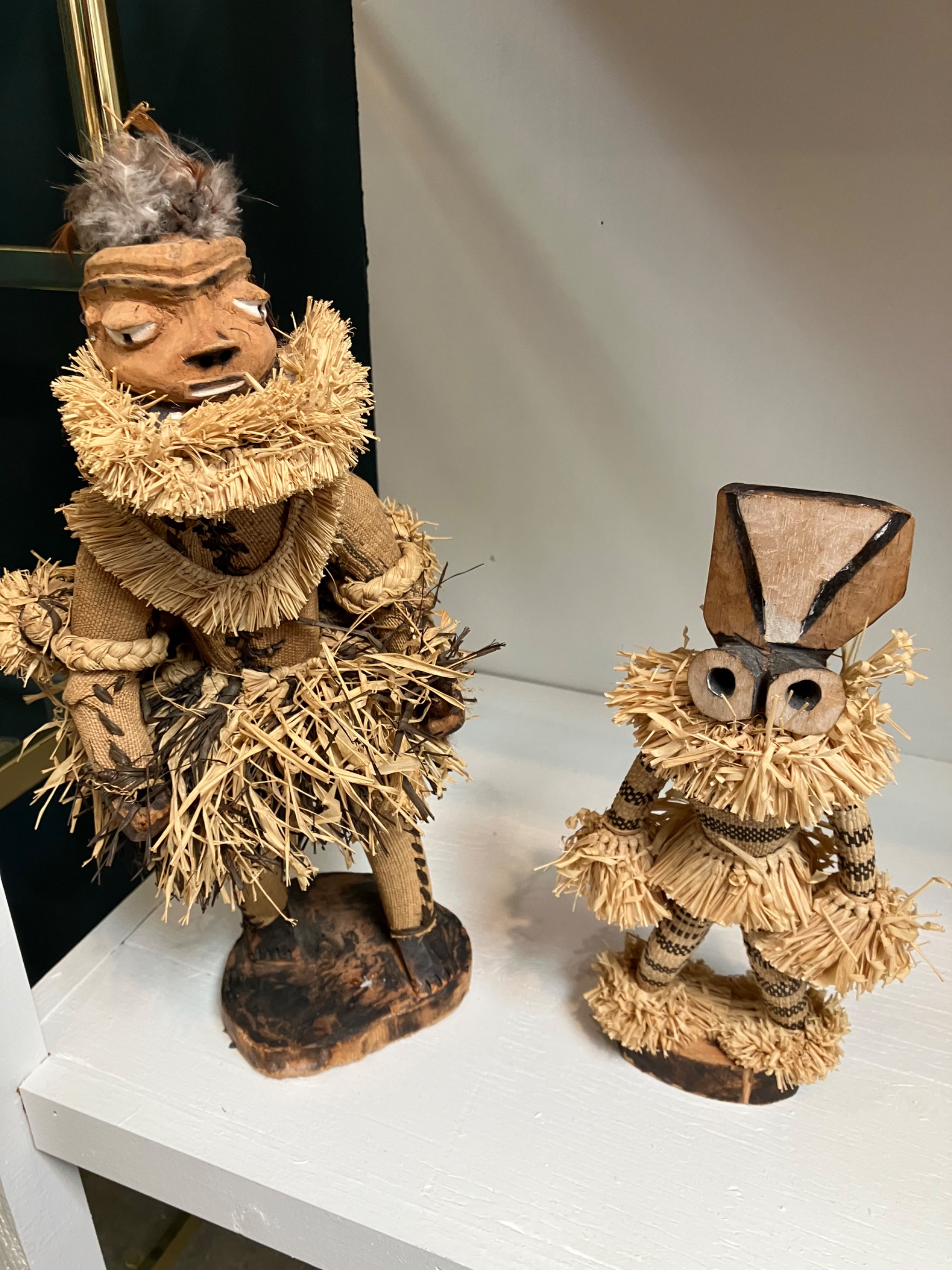 African Tribal Style Straw and Wood Figurines