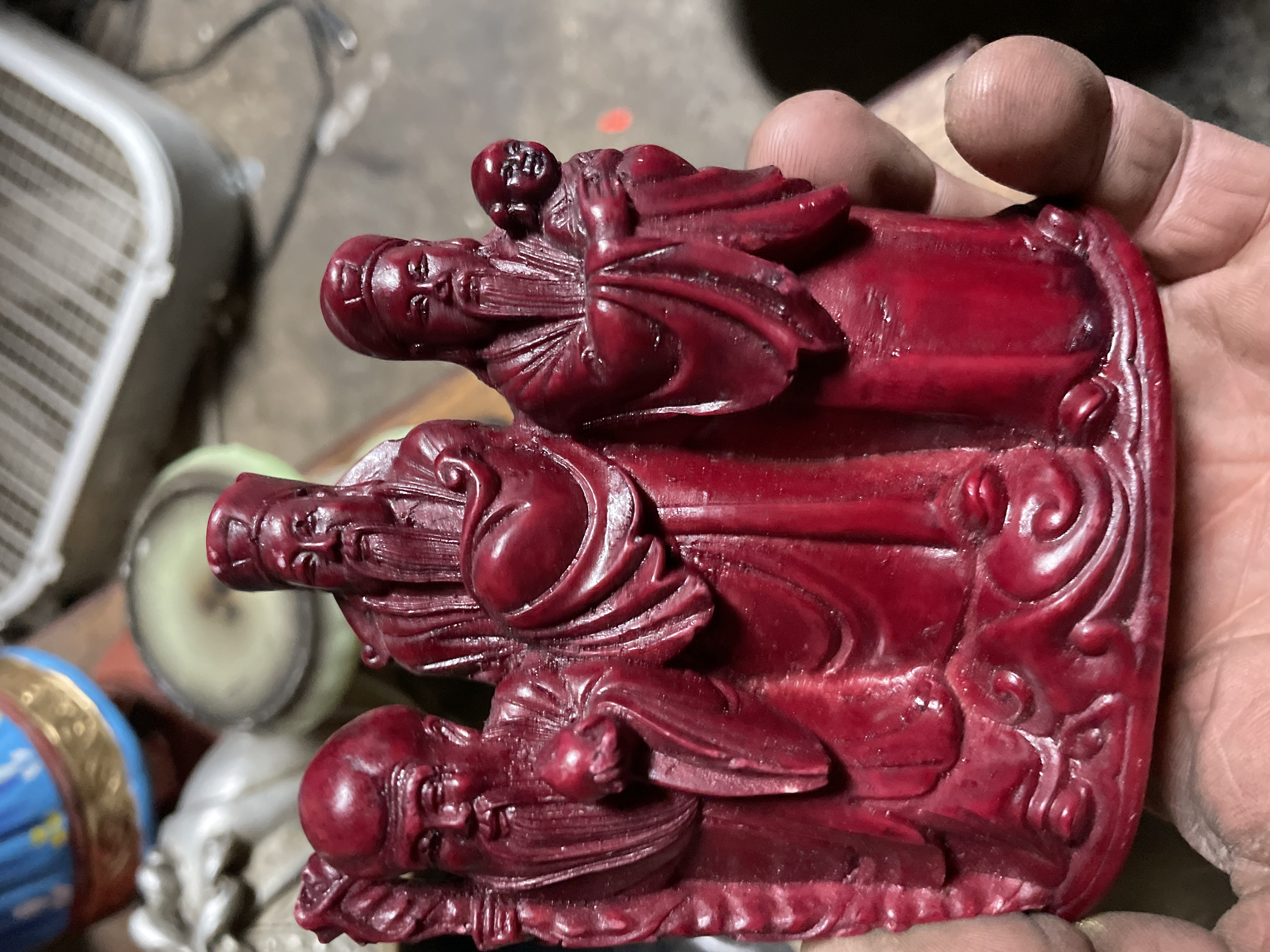 Republic Period Chinese Cinnabar Lacquer Fu Lu Shou Figurine Group