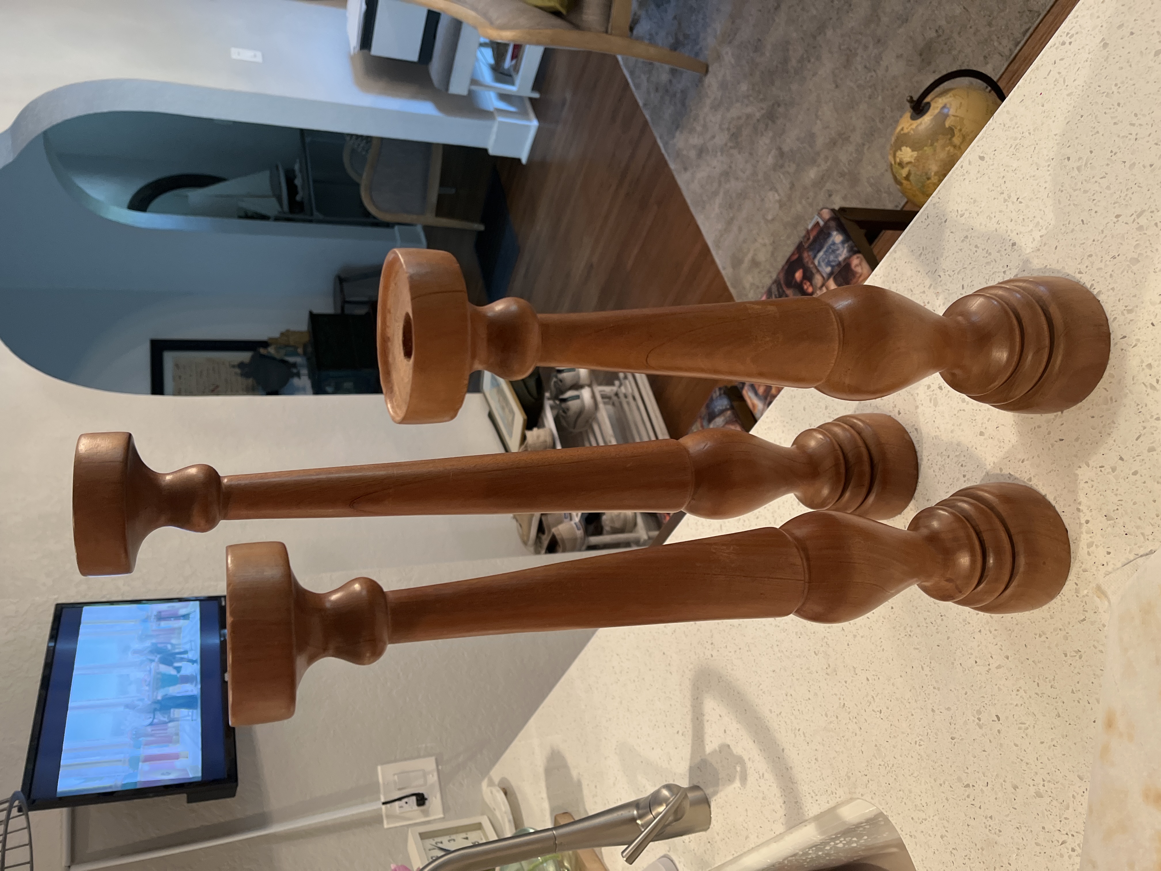 Mid-Century Modern Turned Wood Candlestick Holders (Set of 3)