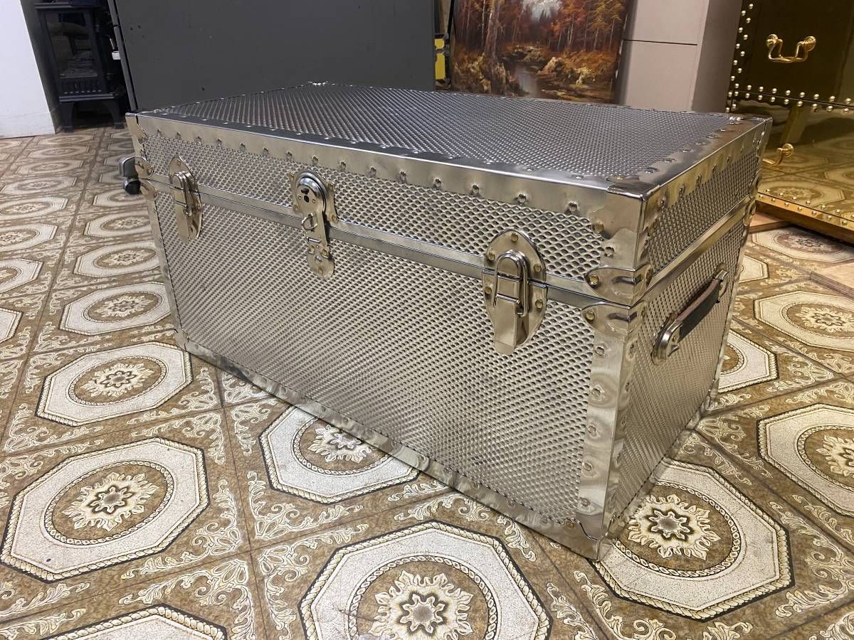 Contemporary Industrial-Style Metal Travel Trunk