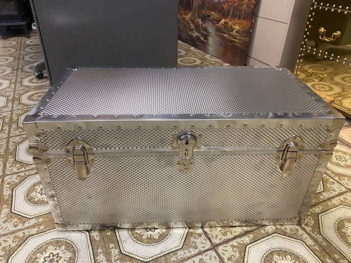 Contemporary Industrial-Style Metal Travel Trunk thumbnail 2
