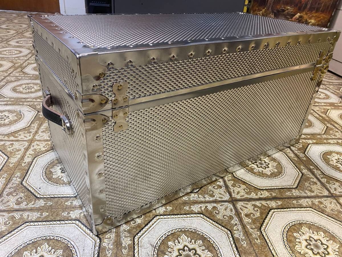 Contemporary Industrial-Style Metal Travel Trunk thumbnail 3