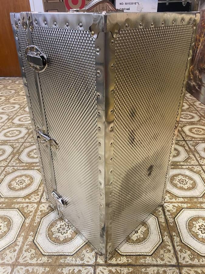 Contemporary Industrial-Style Metal Travel Trunk thumbnail 4