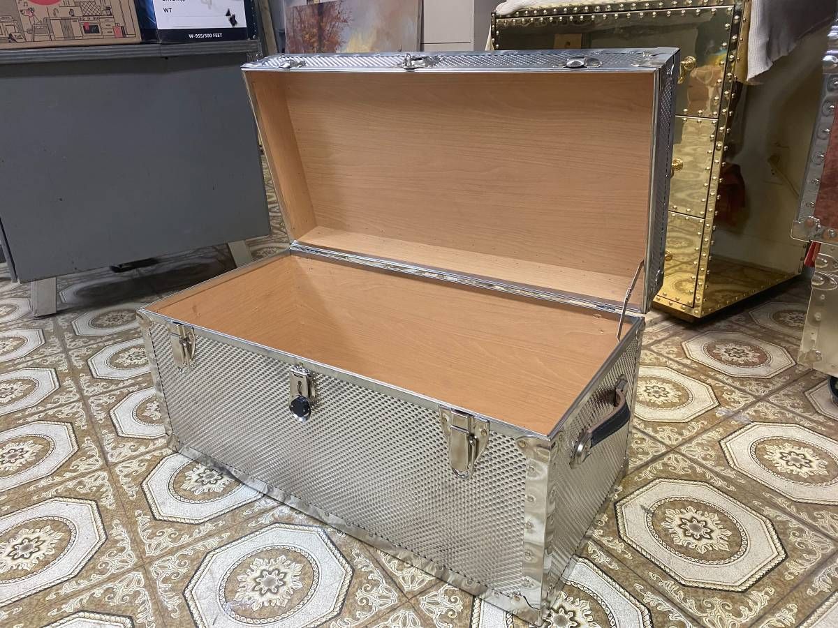 Contemporary Industrial-Style Metal Travel Trunk thumbnail 5