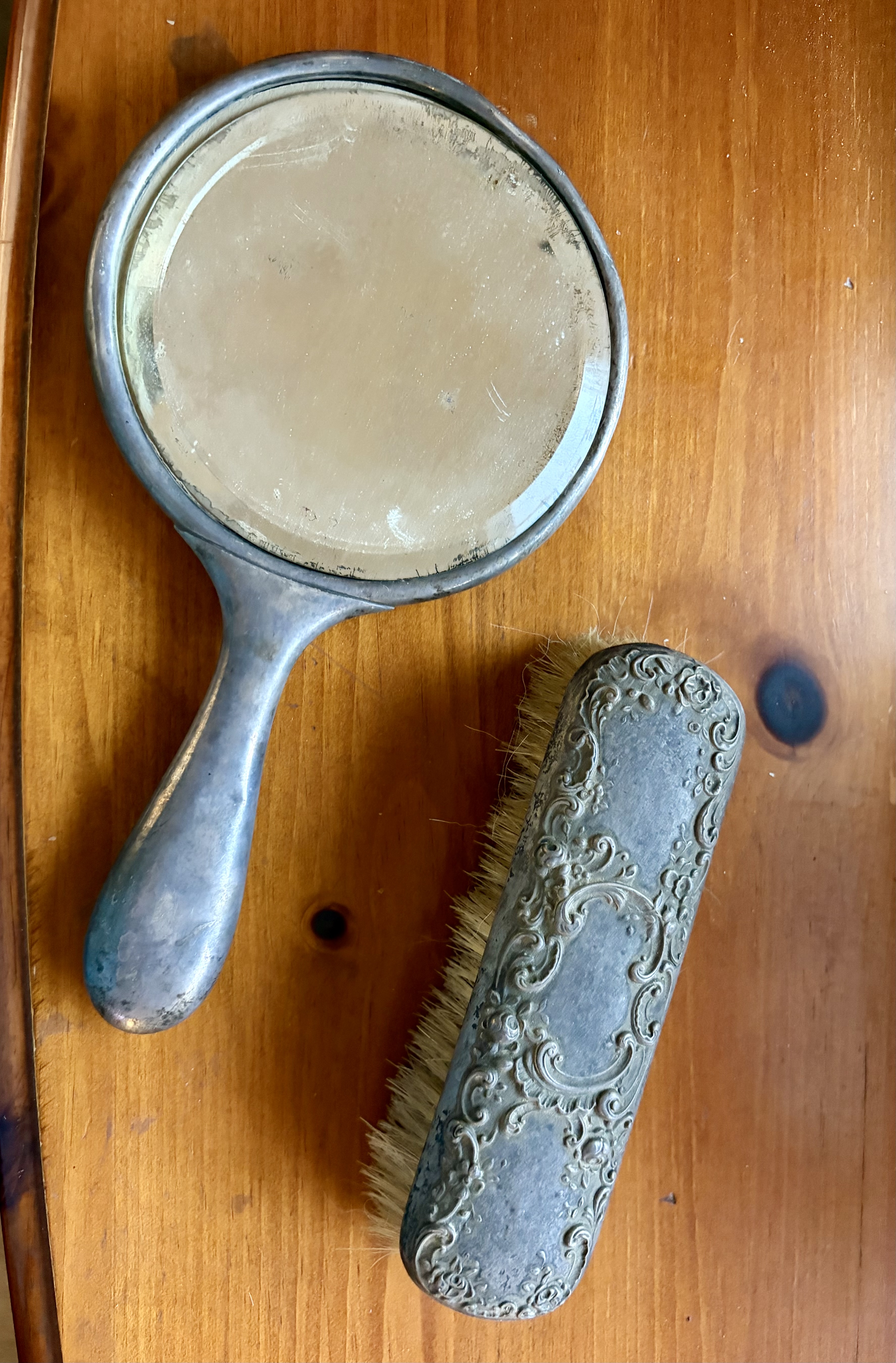 Victorian Silver-Plated Hand Mirror