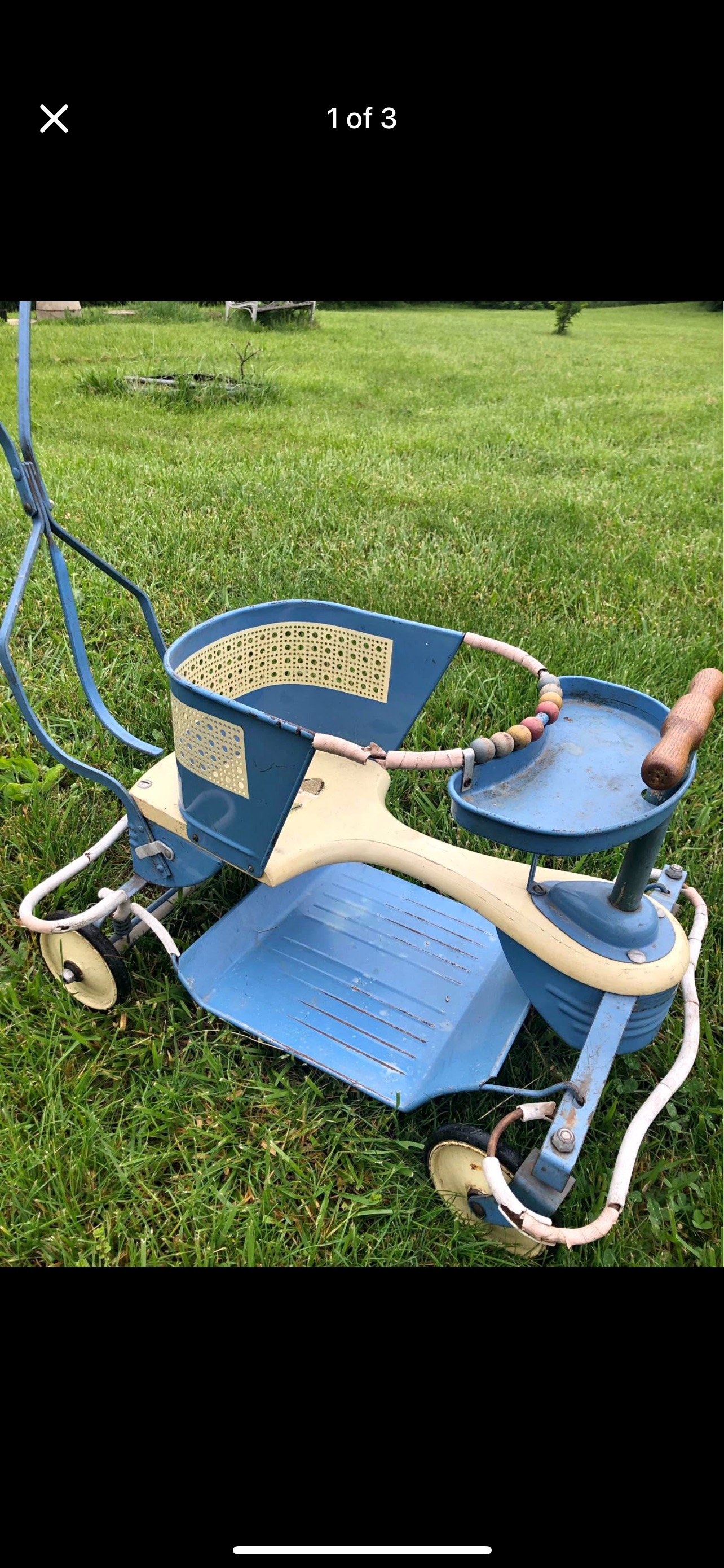 Mid-Century Modern Metal and Cane Child's Ride-On Stroller