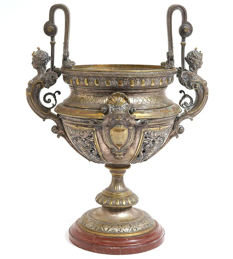 Renaissance Revival Style Mixed Metal and Marble Jardiniere