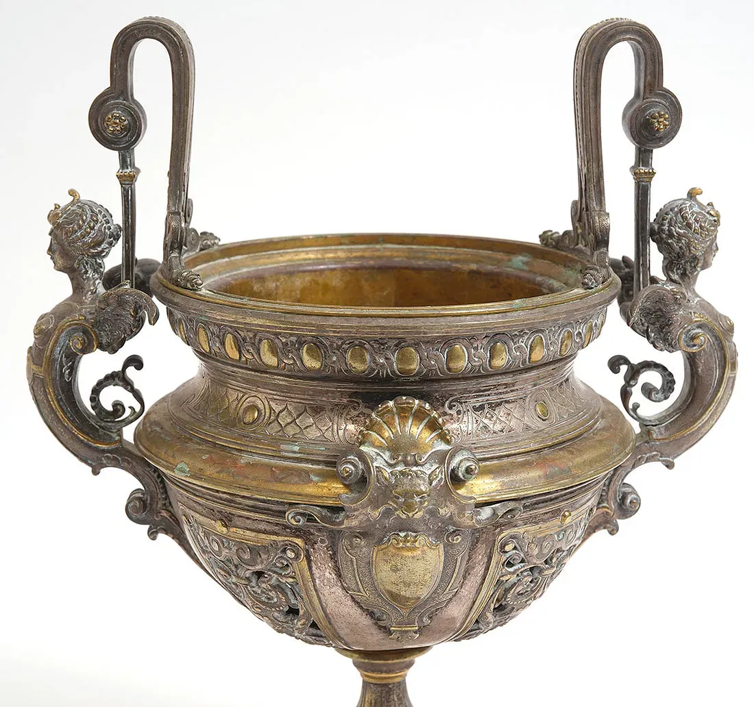 Renaissance Revival Style Mixed Metal and Marble Jardiniere thumbnail 3