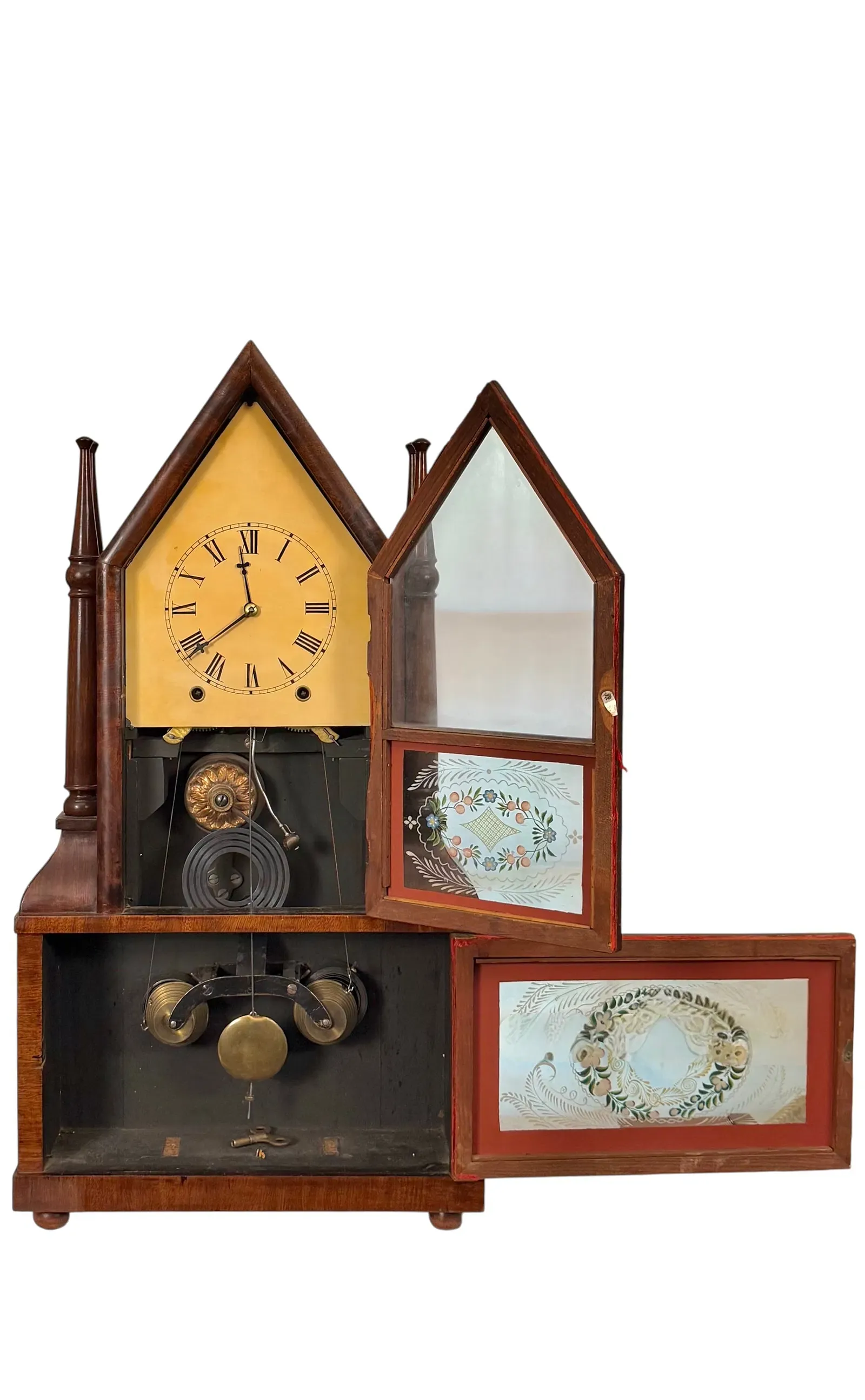 American Gothic Revival Mahogany Steeple Mantel Clock thumbnail 3