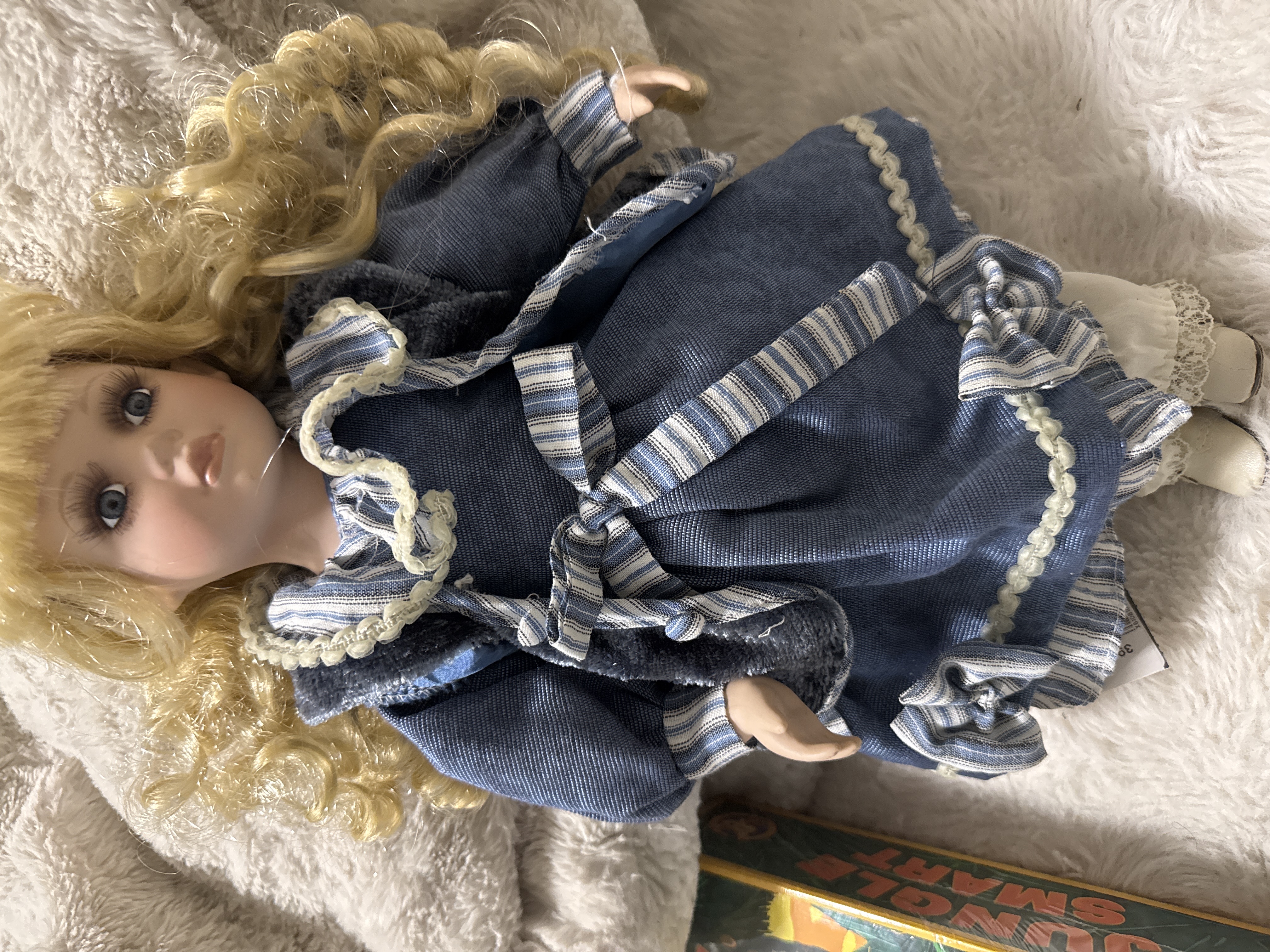 Porcelain Doll in Vintage Blue Dress