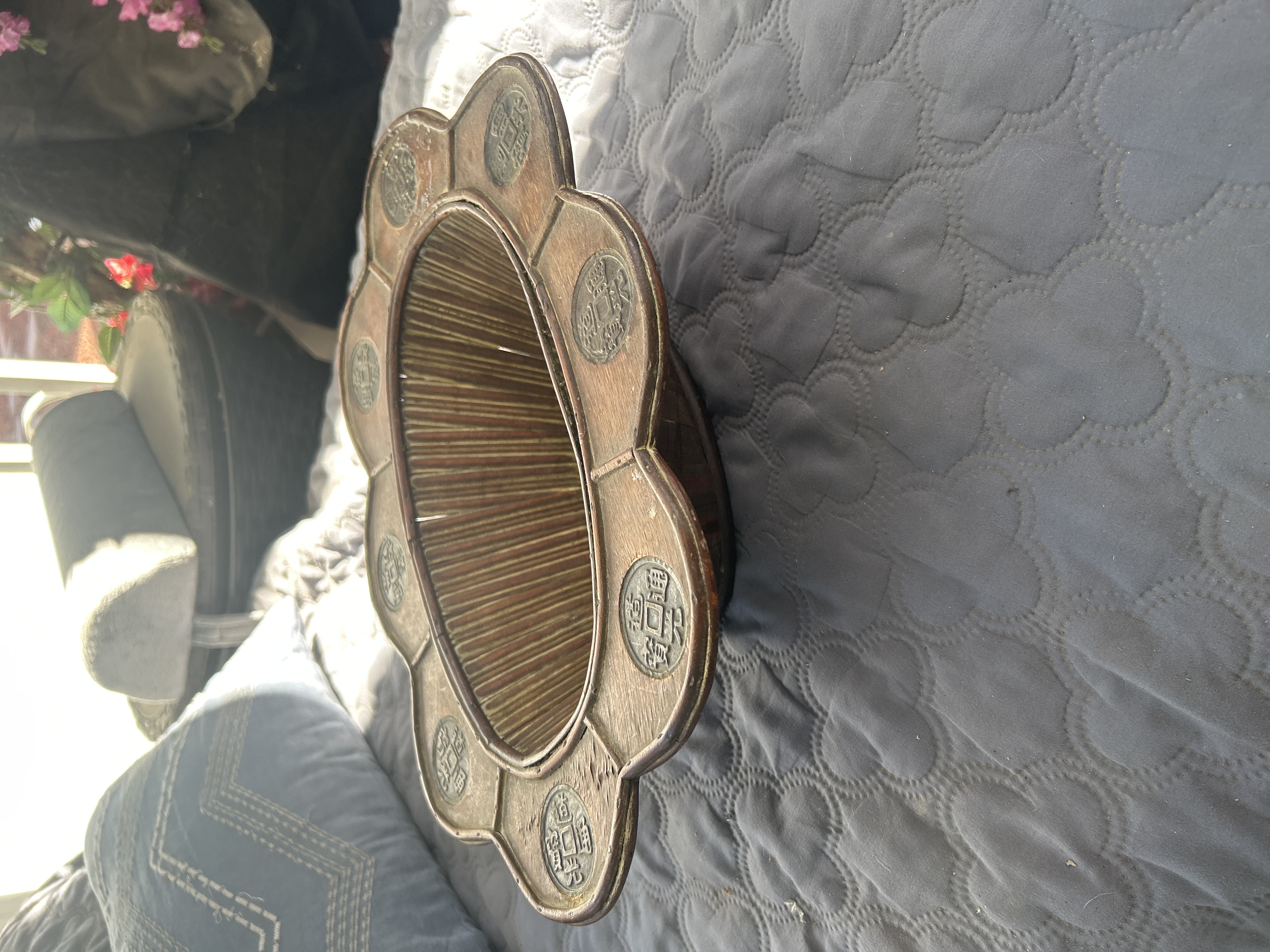 Chinese Folk Revival Style Hardwood-and-Bamboo “Eight Coin” Oval Planter