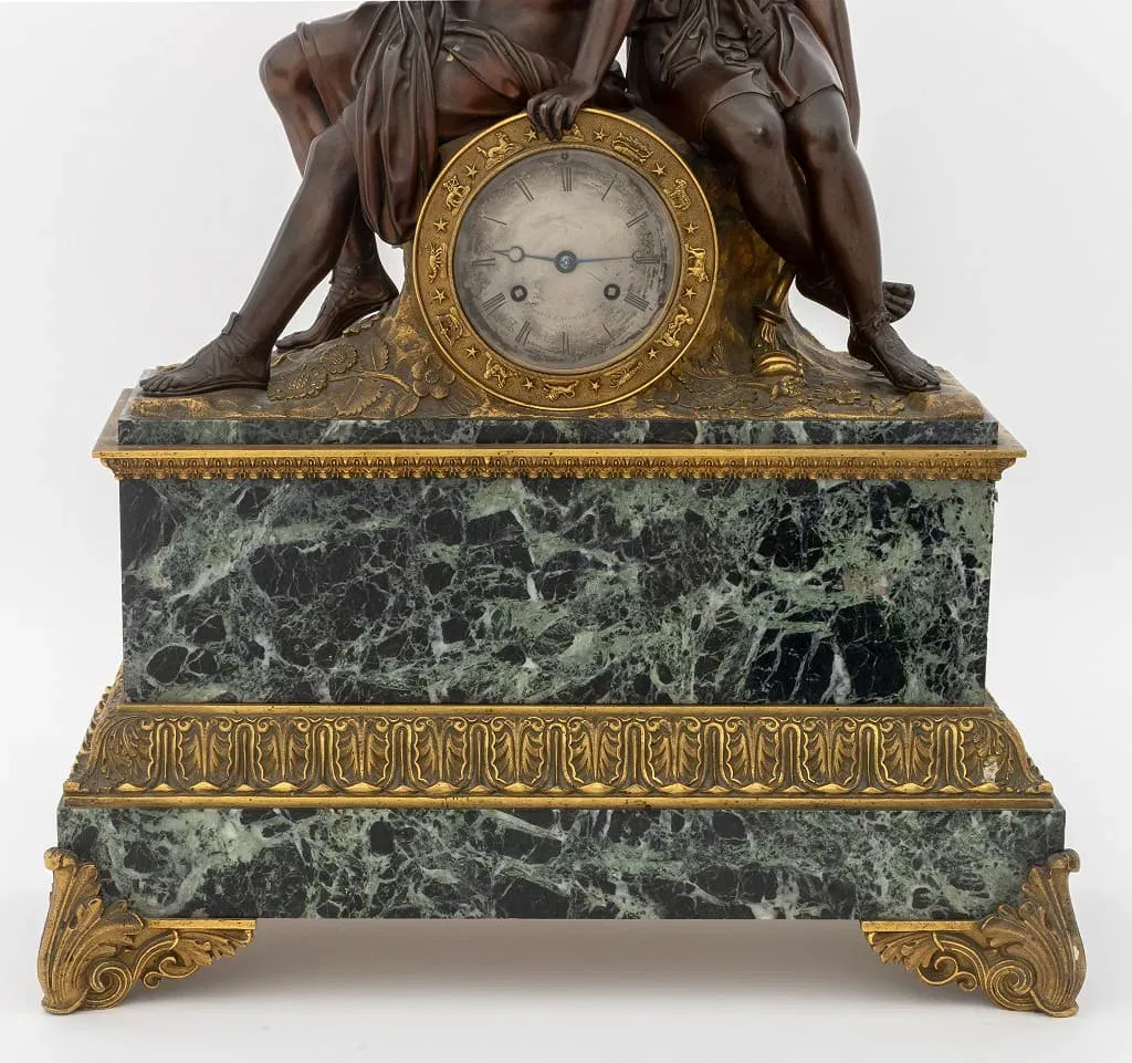 French Empire Style Marble and Bronze Figural Mantel Clock thumbnail 6