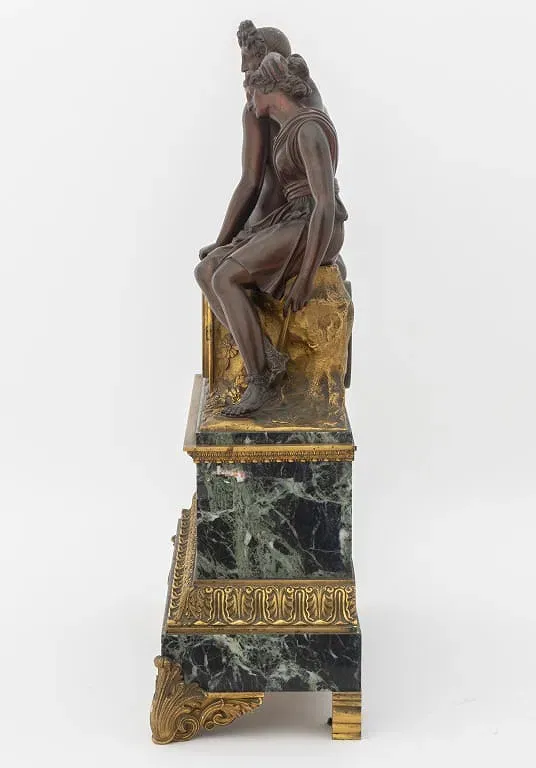 French Empire Style Marble and Bronze Figural Mantel Clock thumbnail 8