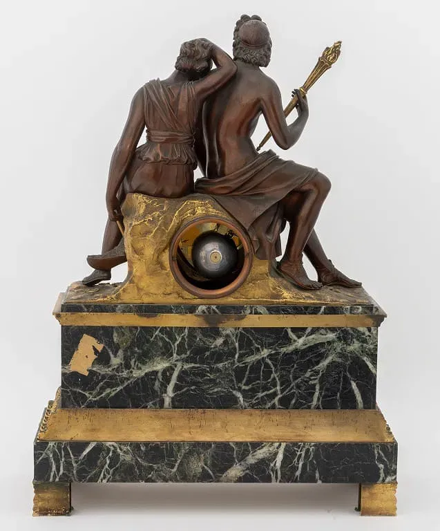 French Empire Style Marble and Bronze Figural Mantel Clock thumbnail 9