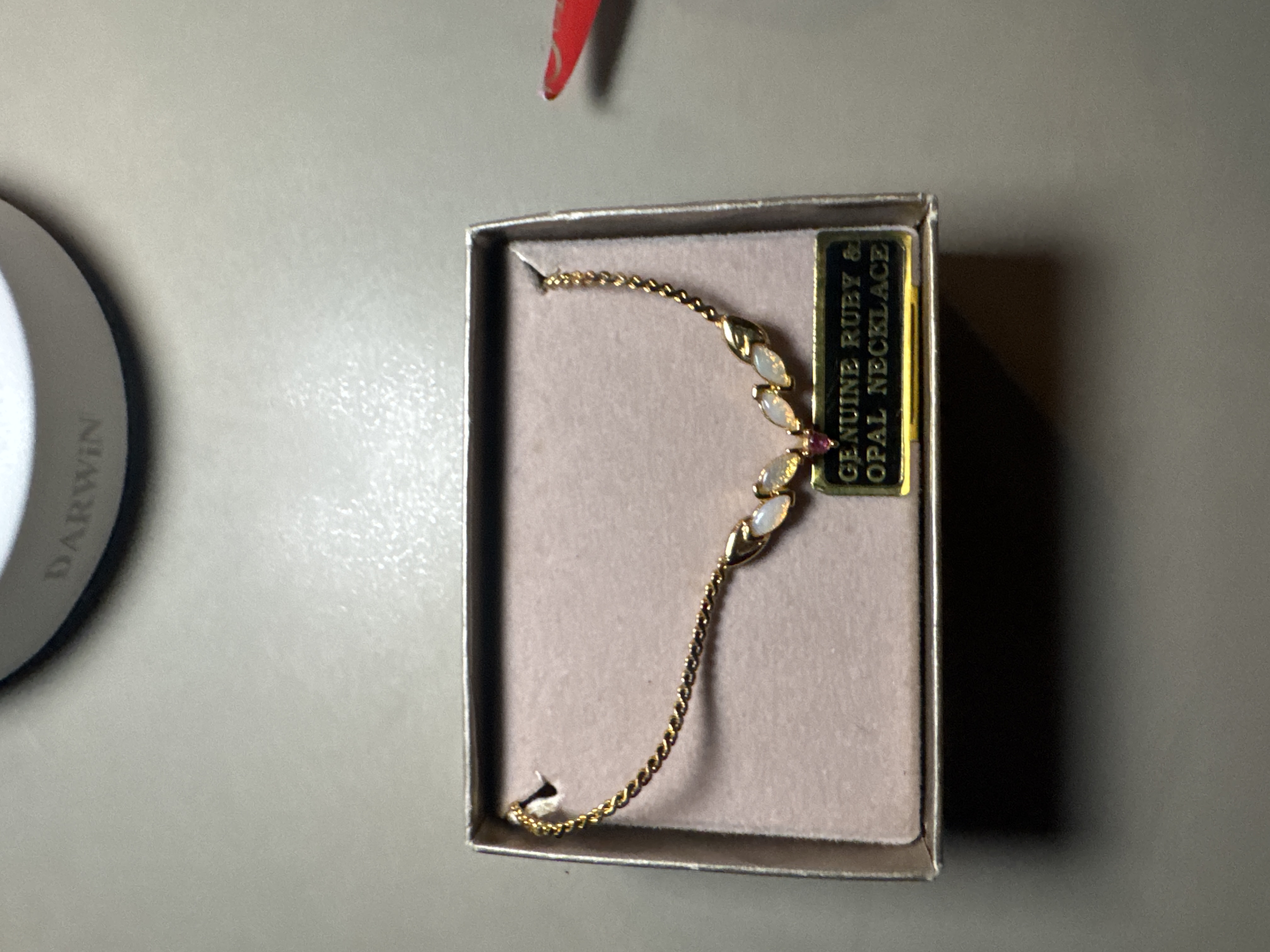 Late 20th-Century Ruby and Opal Gold-Tone Necklace